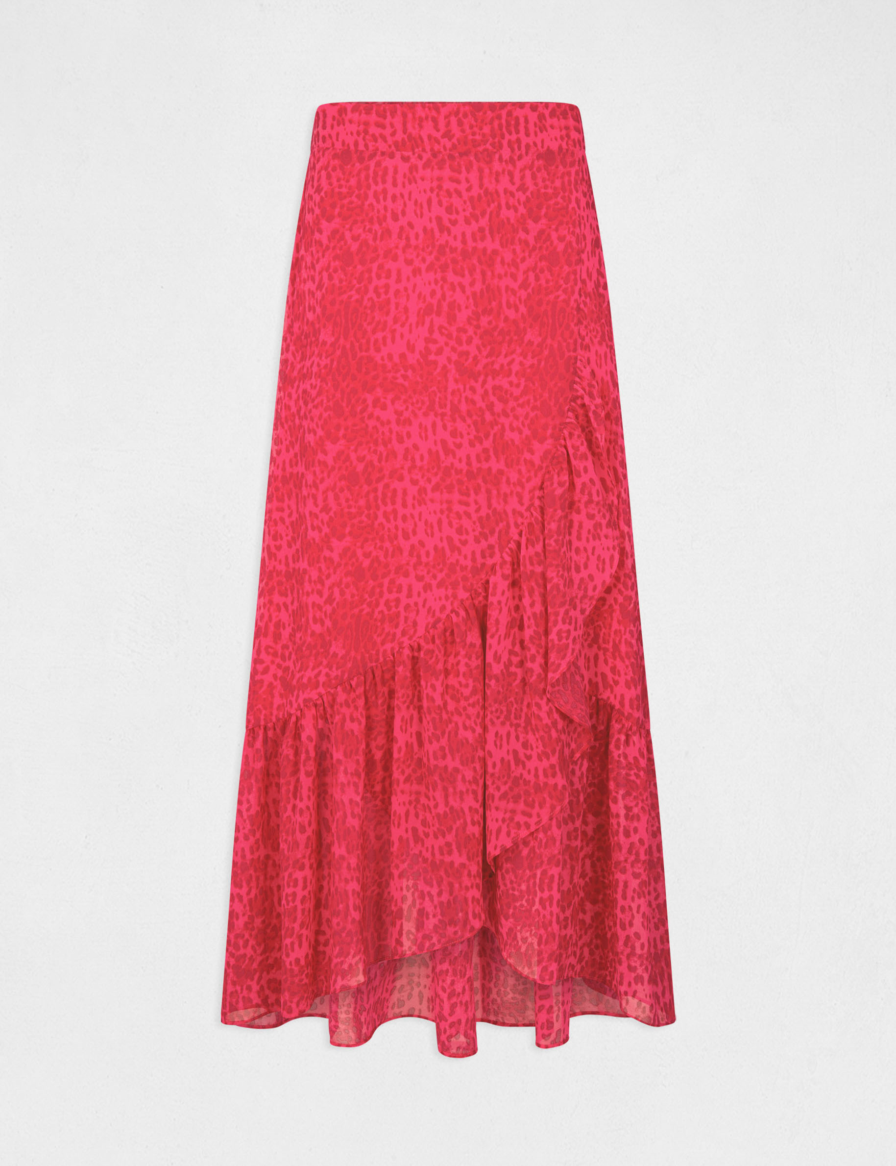 Jupe longue portefeuille imprimé léopard rose femme Jupe longue portefeuille imprimé léopard rose femme