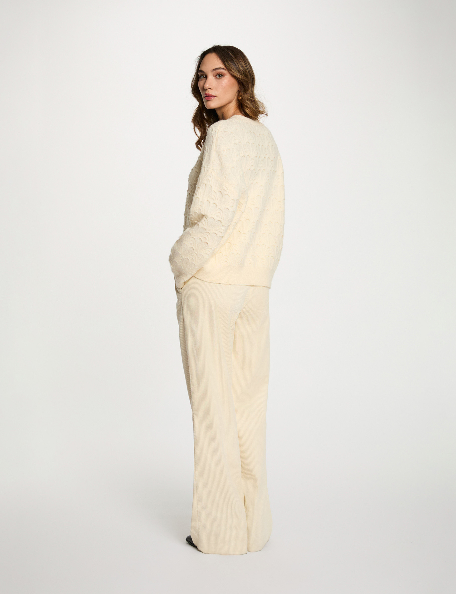Pull col rond fantaisie ivoire femme