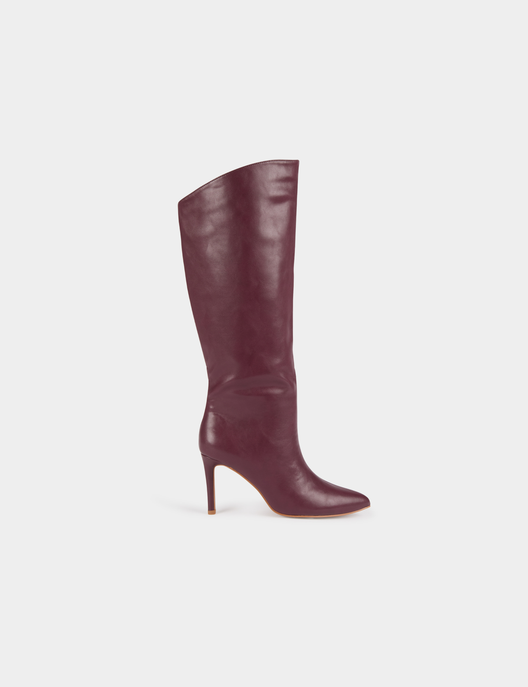 Bottes hautes à talons aiguilles en cuir prune femme
