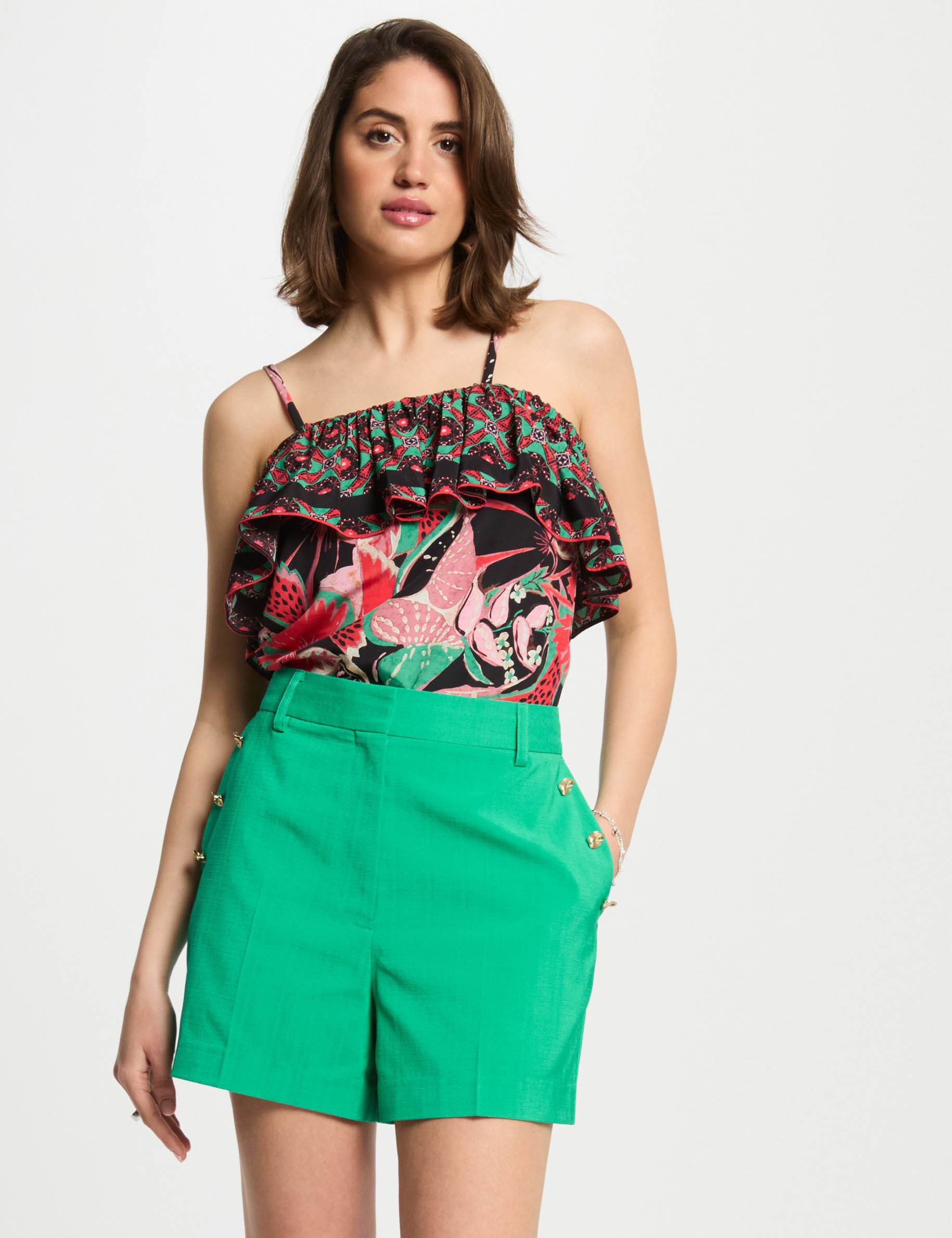 Short fluide à pont vert émeraude femme
