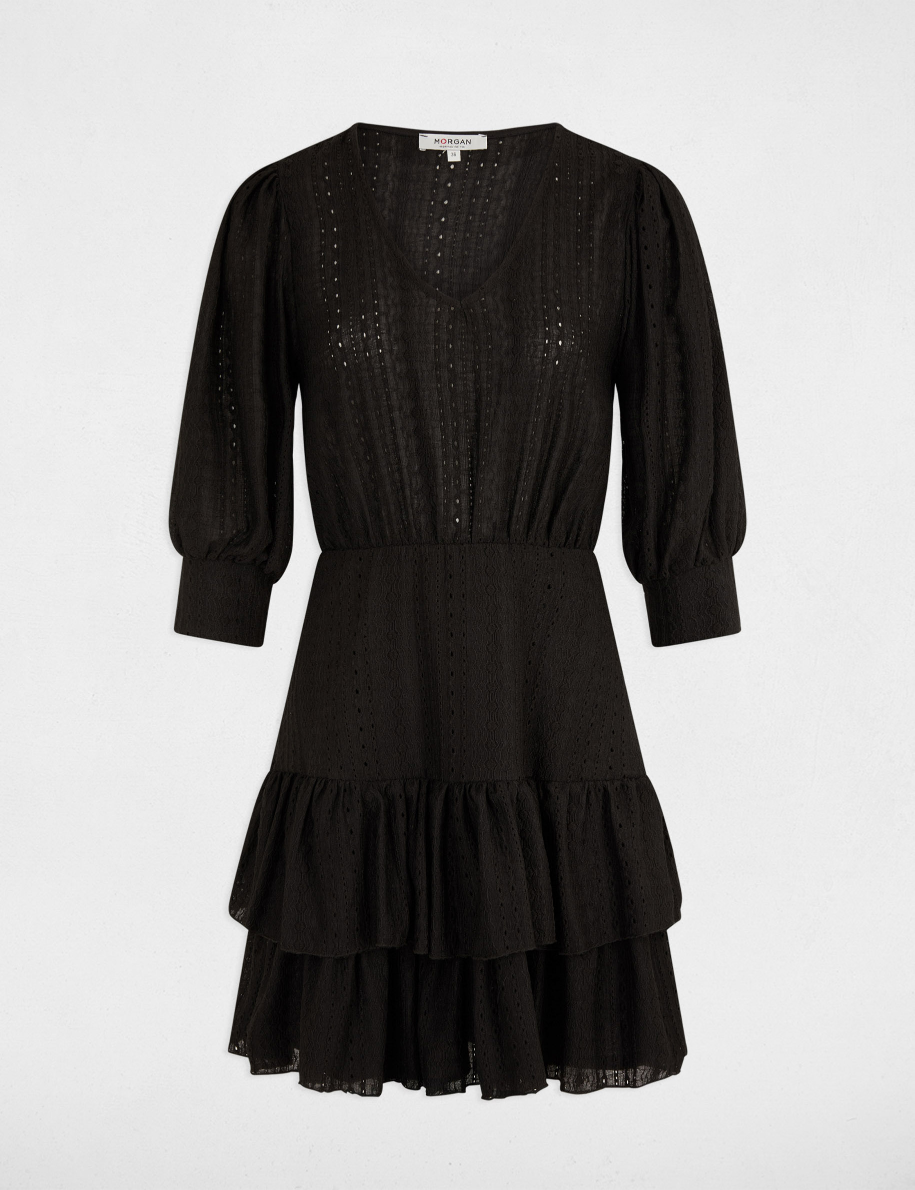 robe courte evasee brodee noir femme Robe courte évasée brodée noir femme