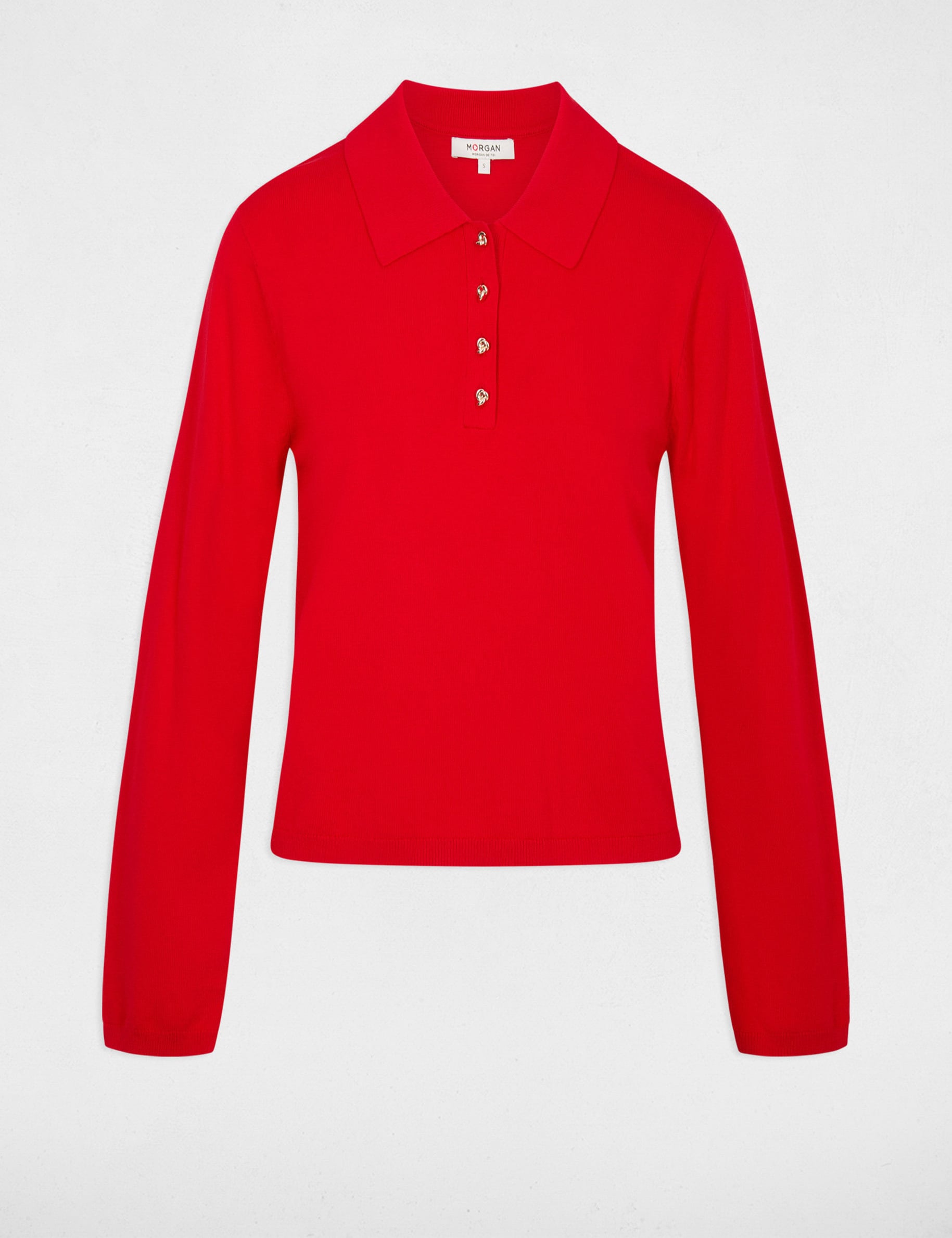 Pull col &agrave; revers rouge femme