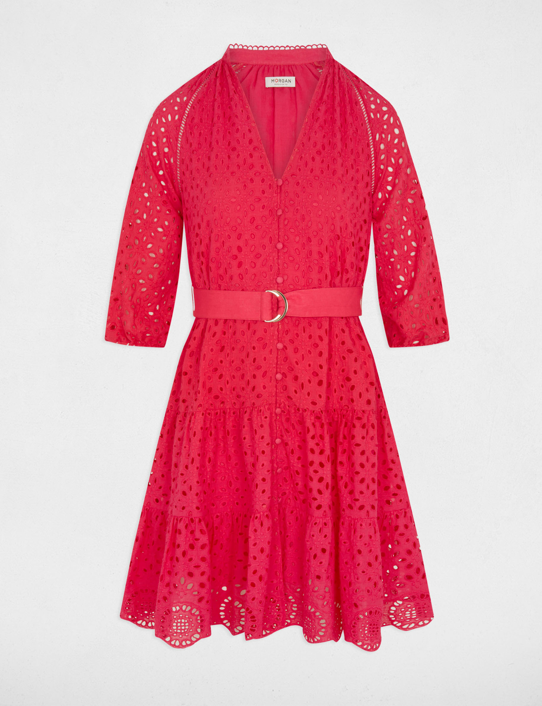 Robe courte trapèze brodée framboise femme