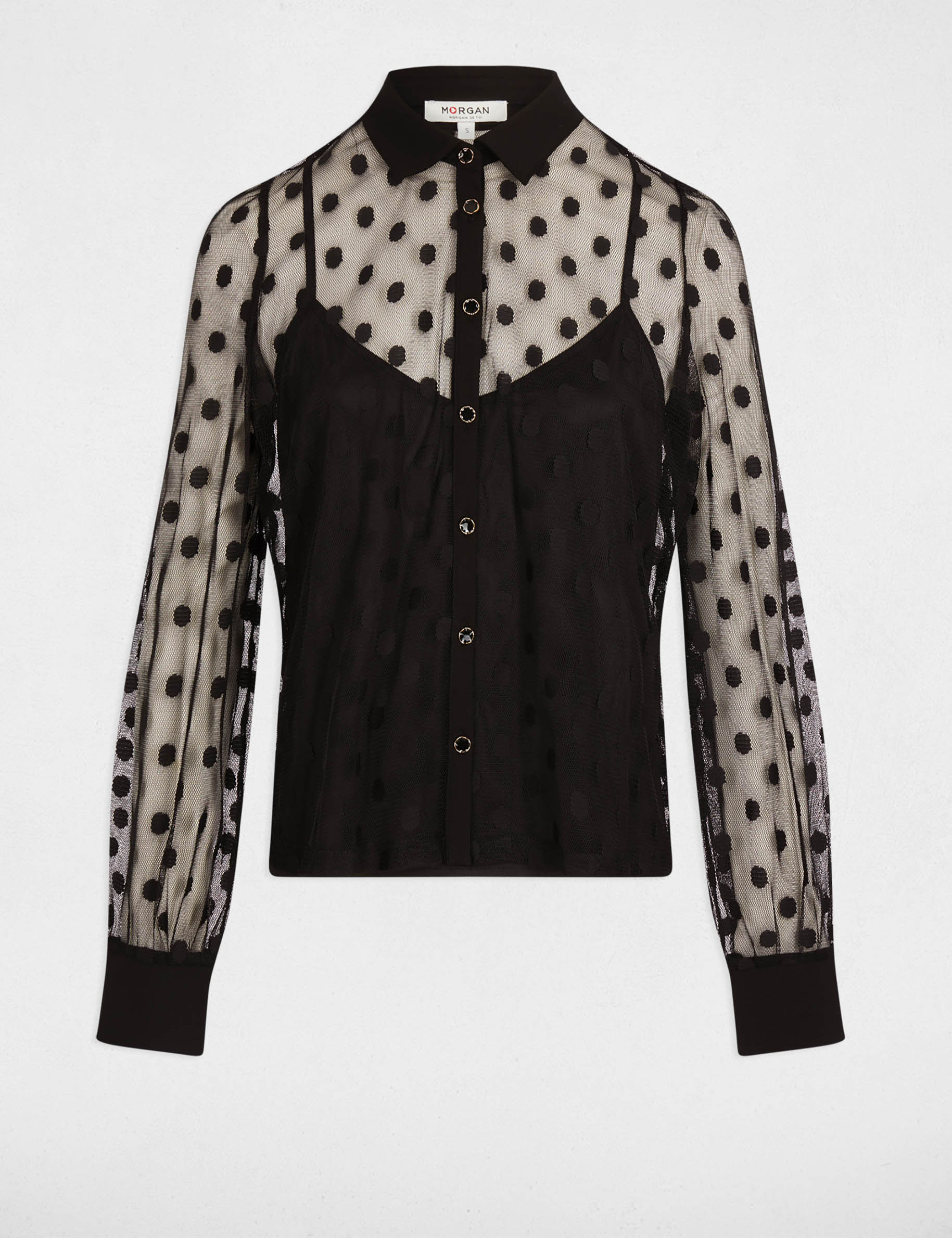 T-shirt col lavalli&egrave;re noir femme