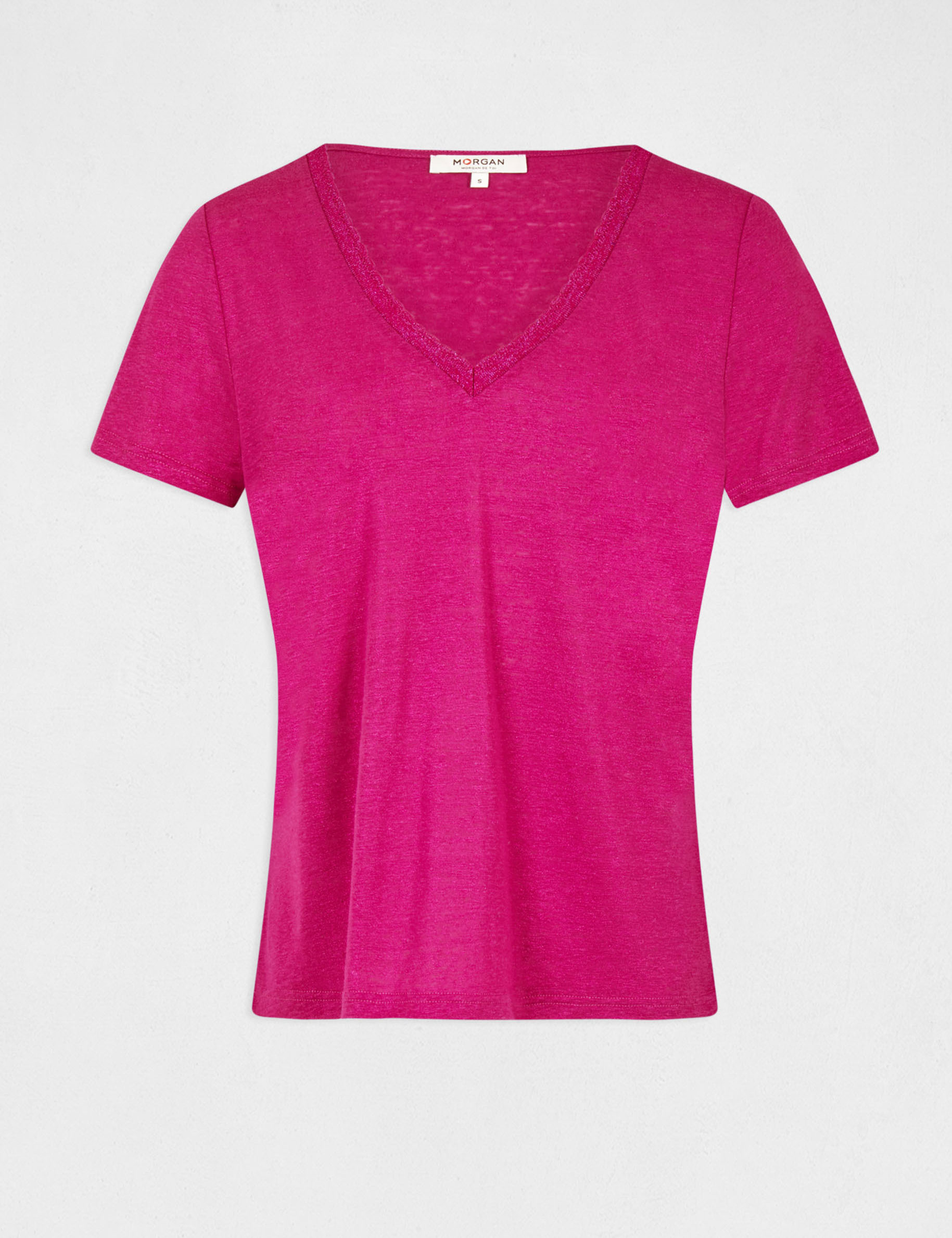 T-shirt manches courtes col en V framboise femme T-shirt manches courtes col en V framboise femme