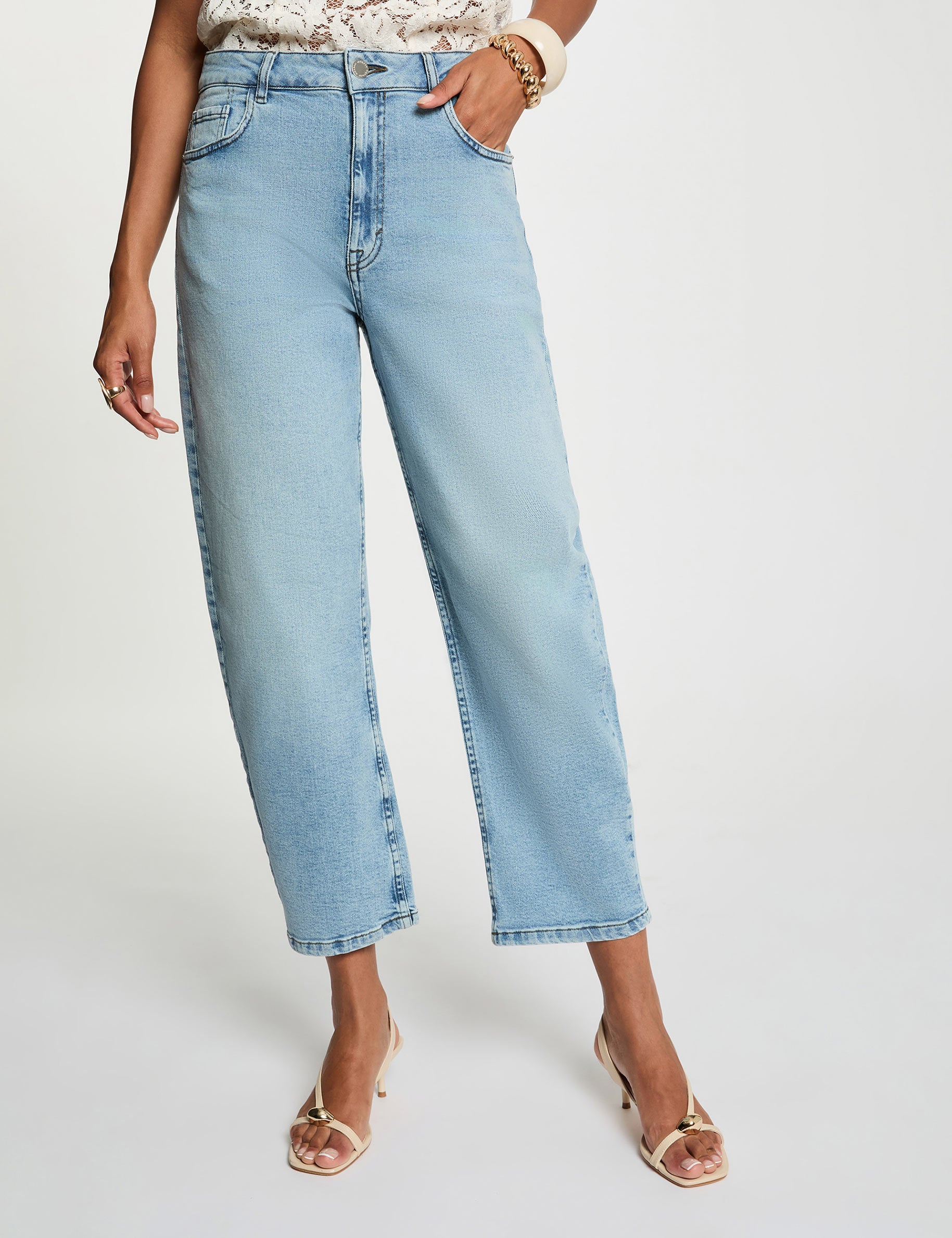 Pantalon jean droit denim double stone femme