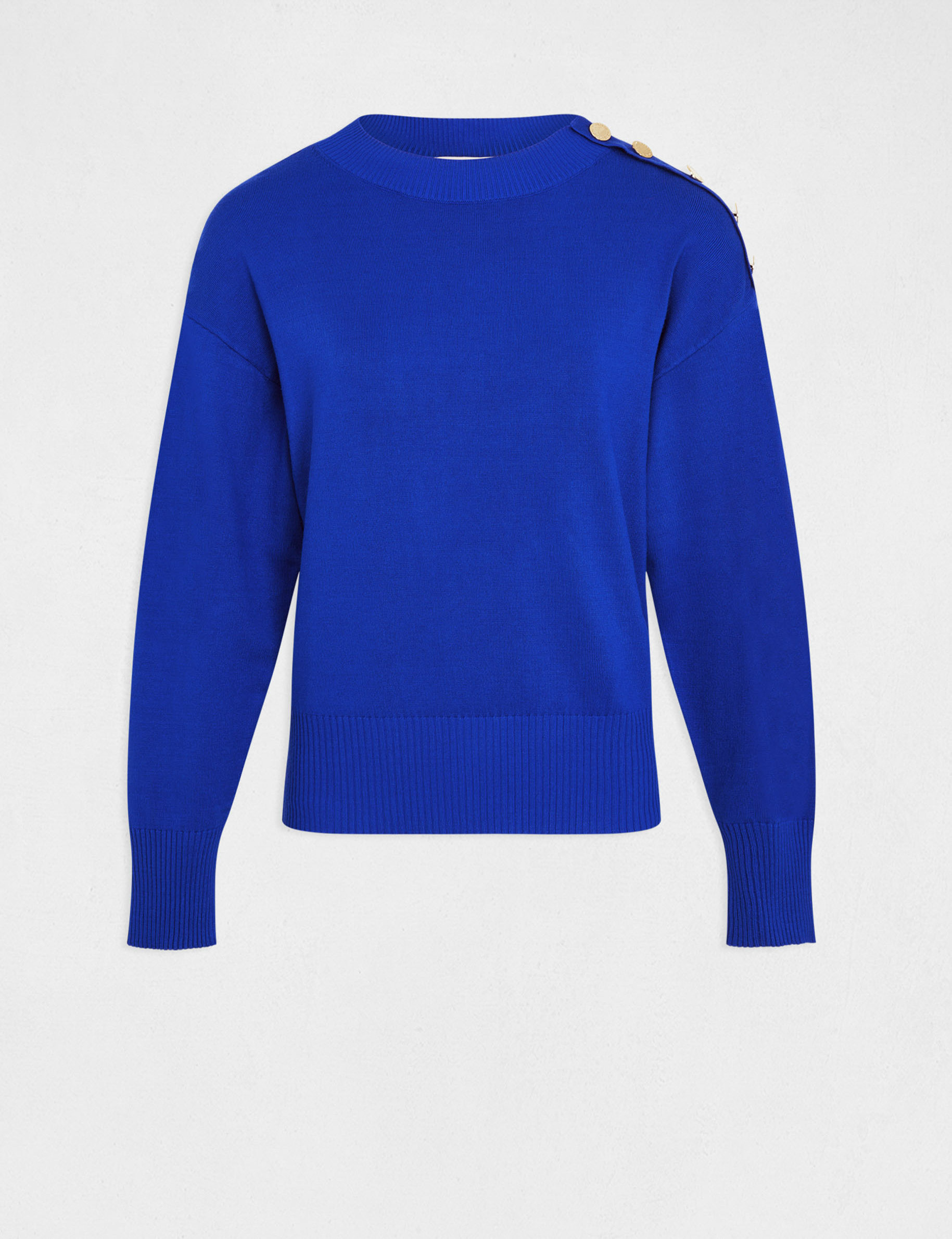 Pull manches longues col rond bleu electrique femme