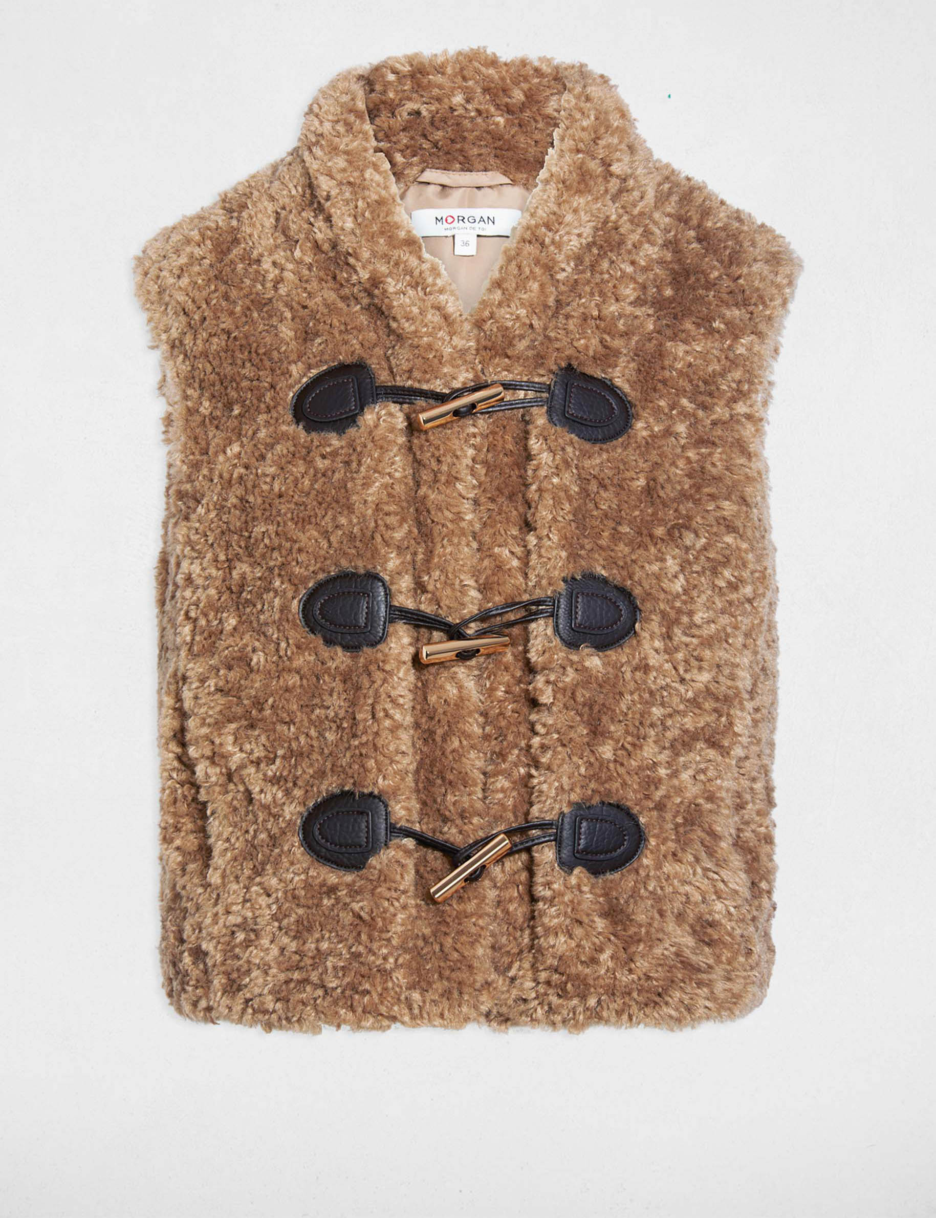 Gilet sans manches col ch&acirc;le marron femme