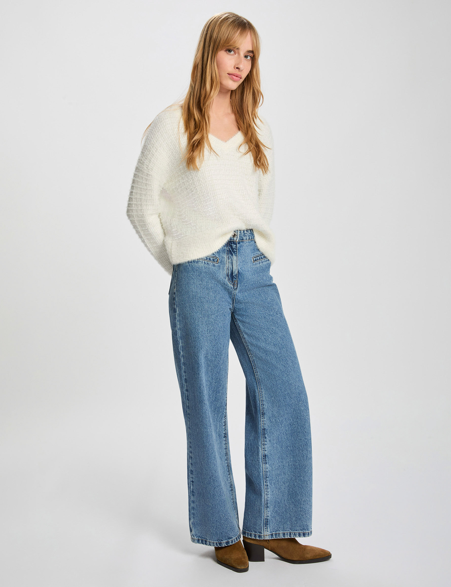 Pull Femme Côte Côtelée (cable-knit) Crème - 100% Acrylique - Taille M - Sag Harbor - Occasion TBE