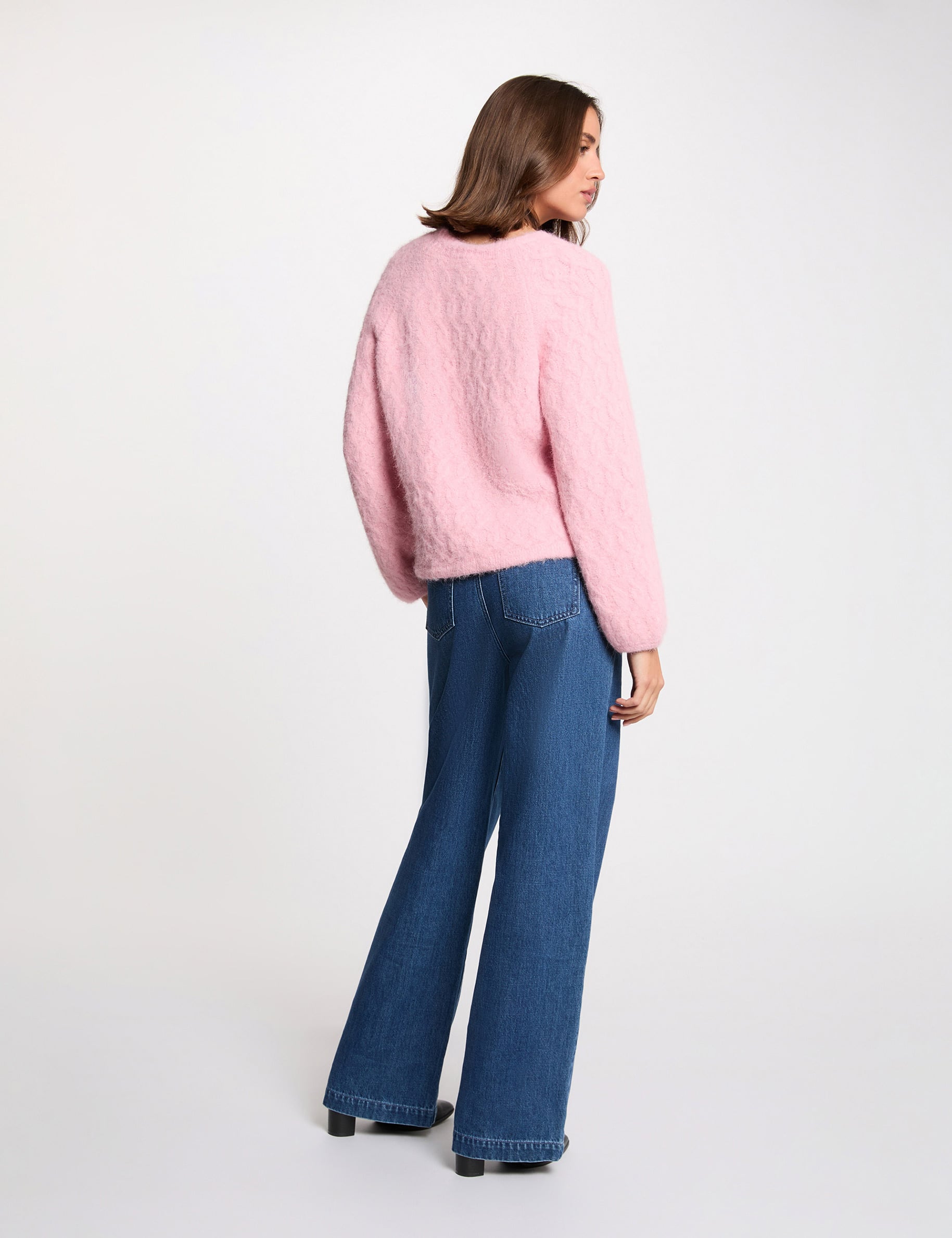 Pull &eacute;pais col rond rose femme