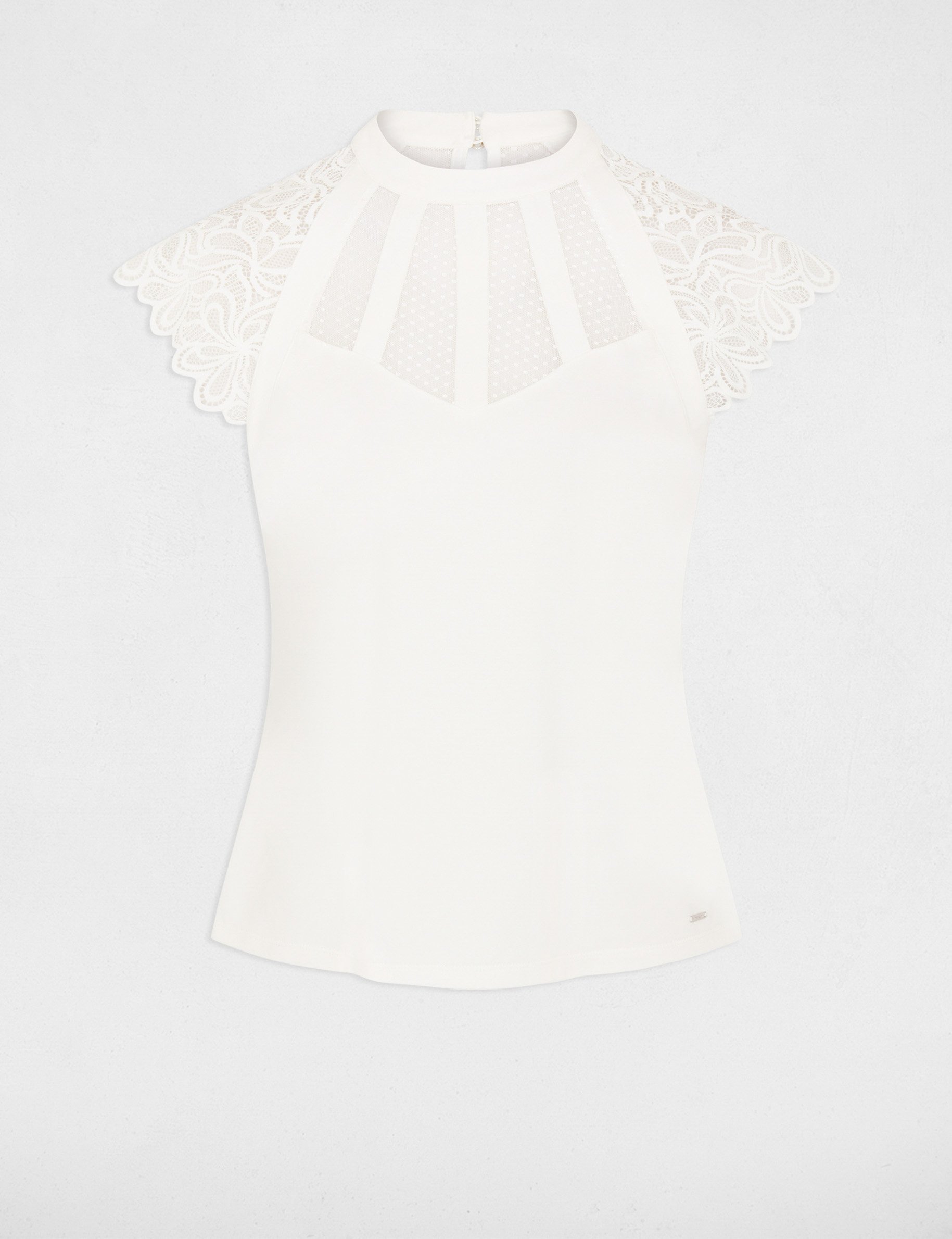 t shirt manches courtes a dentelle ivoire femme T-shirt manches courtes à dentelle ivoire femme