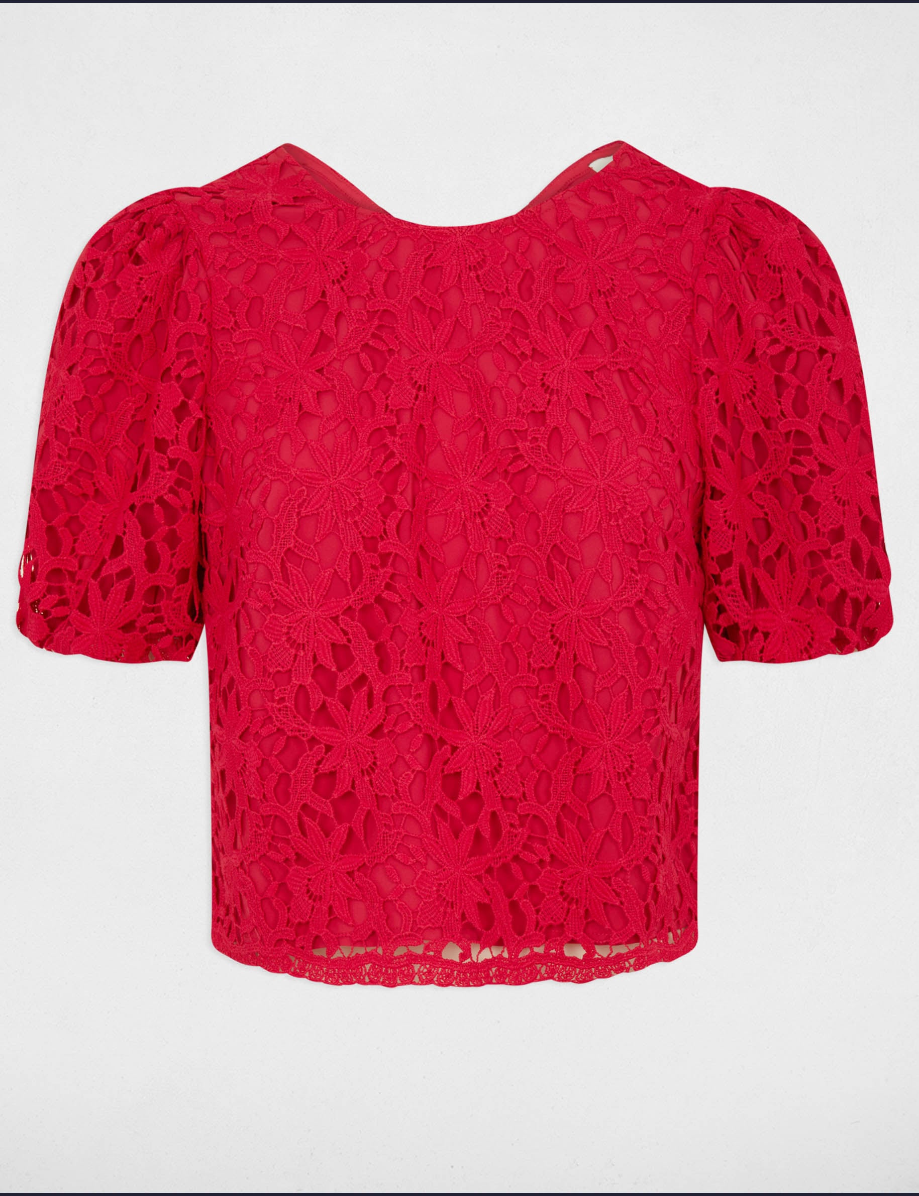 Top dentelle boutonn&eacute; framboise femme