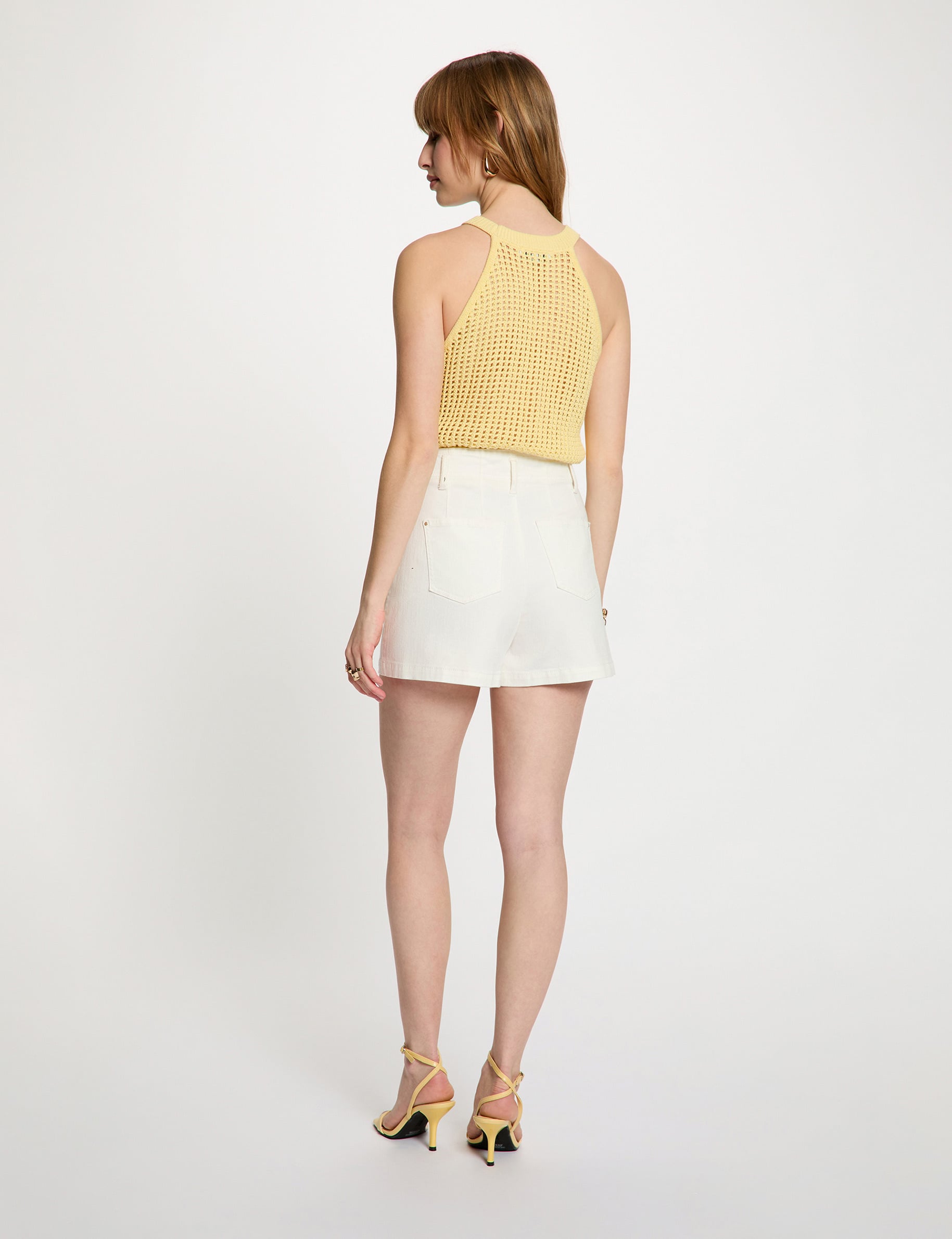Debardeur ajust&eacute; col rond jaune clair femme