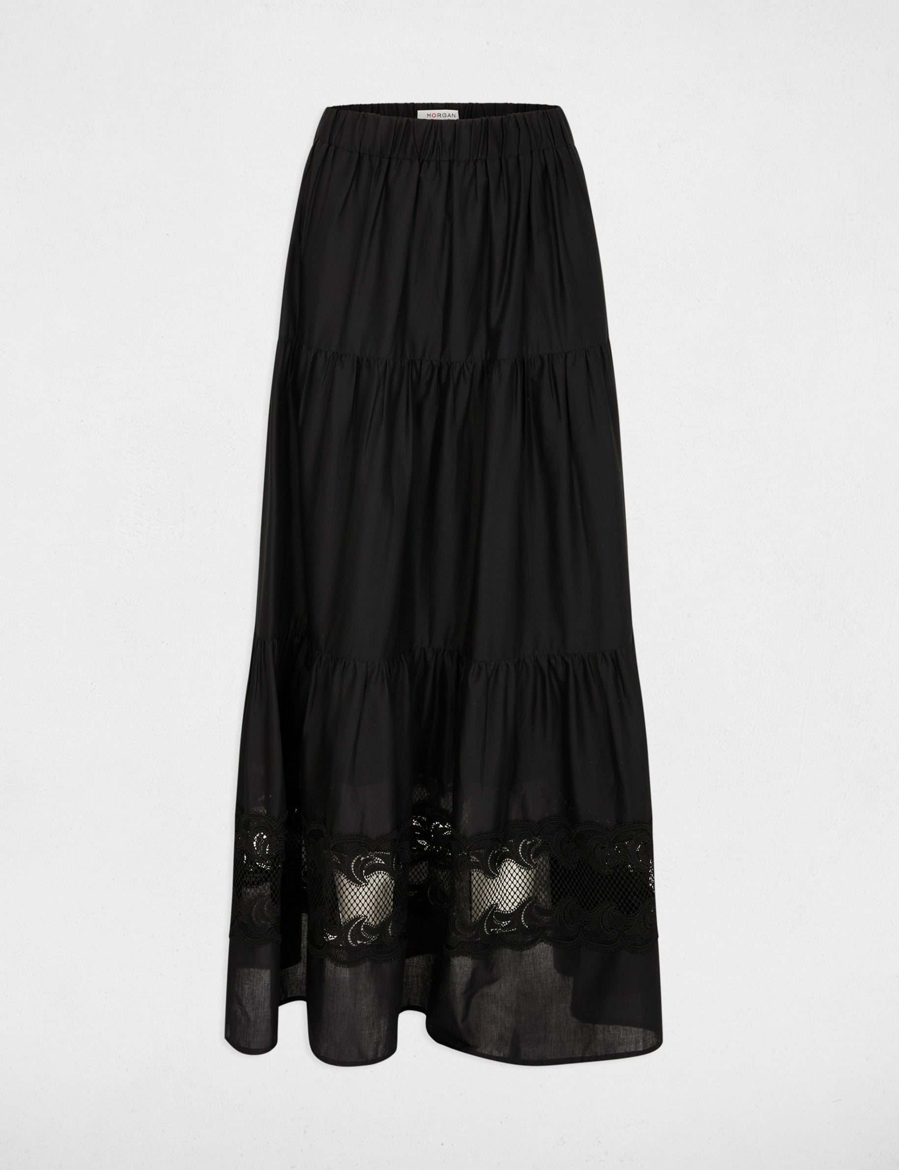 Jupe longue &agrave; &eacute;tages noir femme
