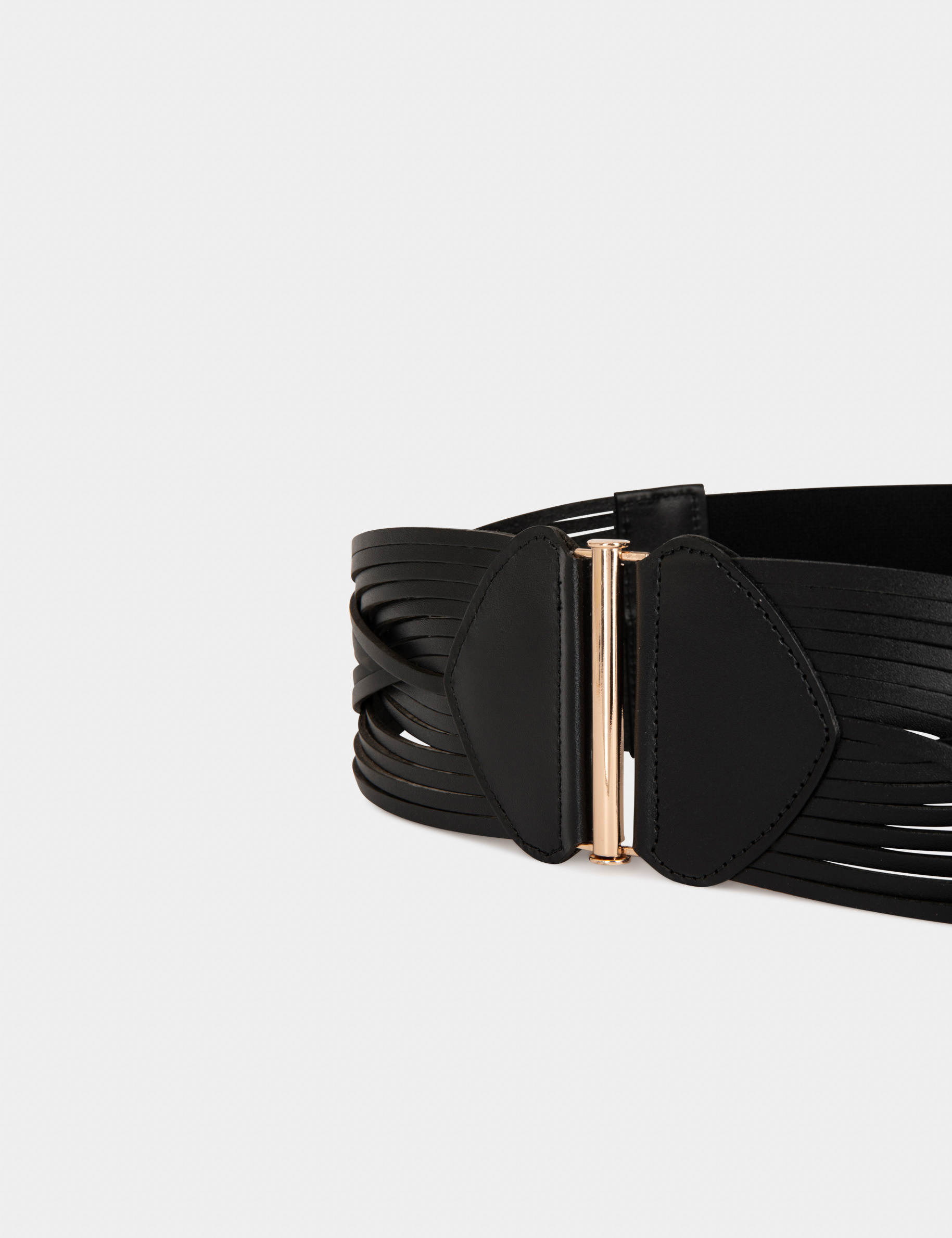 Ceinture élastiquée avec brides en cuir noir femme Ceinture élastiquée avec brides en cuir noir femme