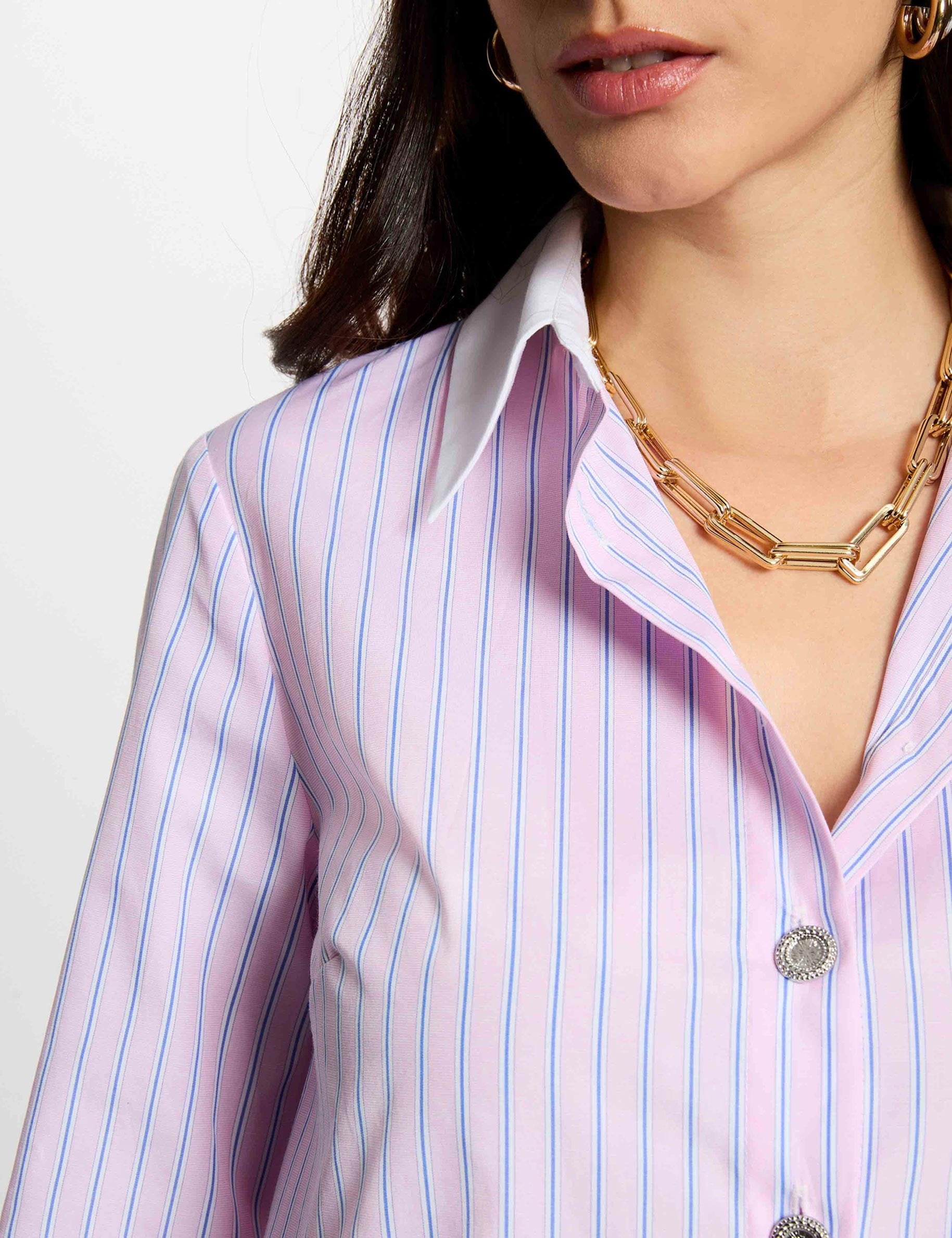 Chemise manches longues ray&eacute;e rose femme