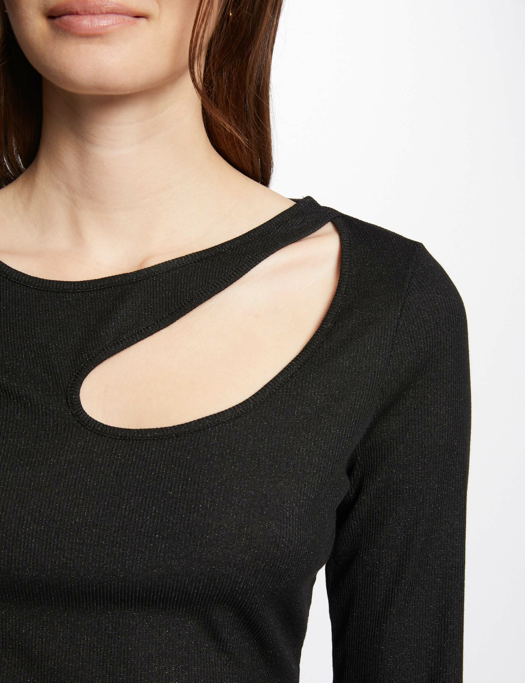 T-shirt manches 3/4 ouverture noir femme