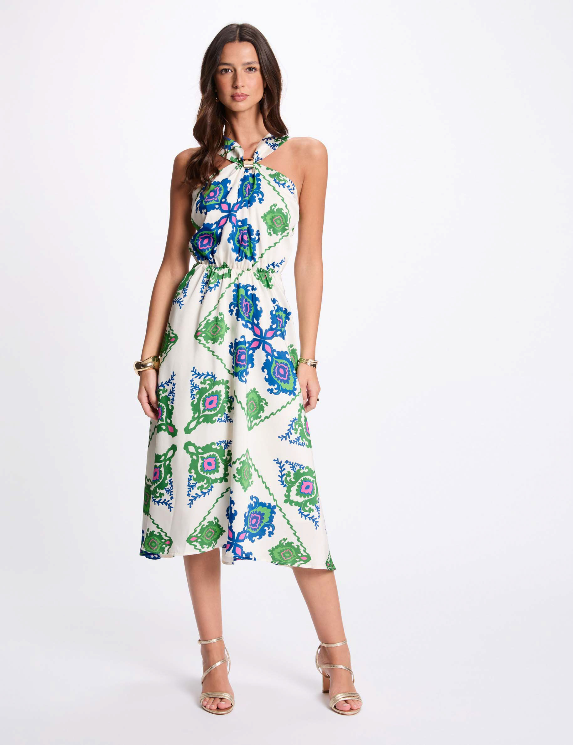 robe midi trapeze imprimee multicolore femme Robe midi trapèze imprimée multicolore femme