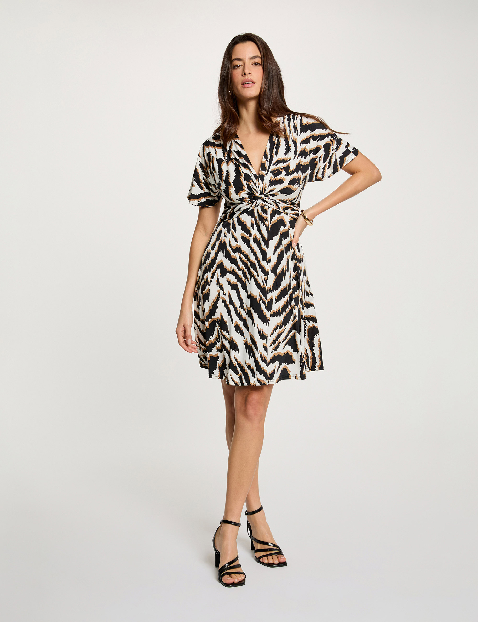 Robe courte col v multicolore femme