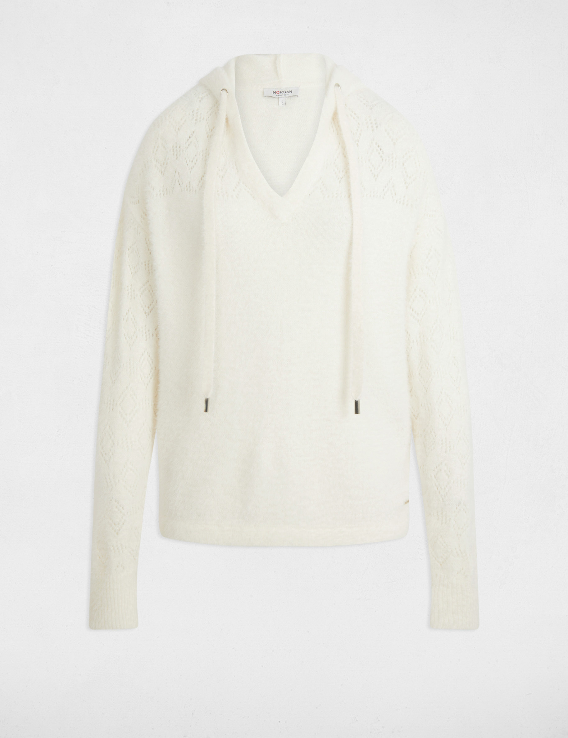 Pull &agrave; capuche ivoire femme