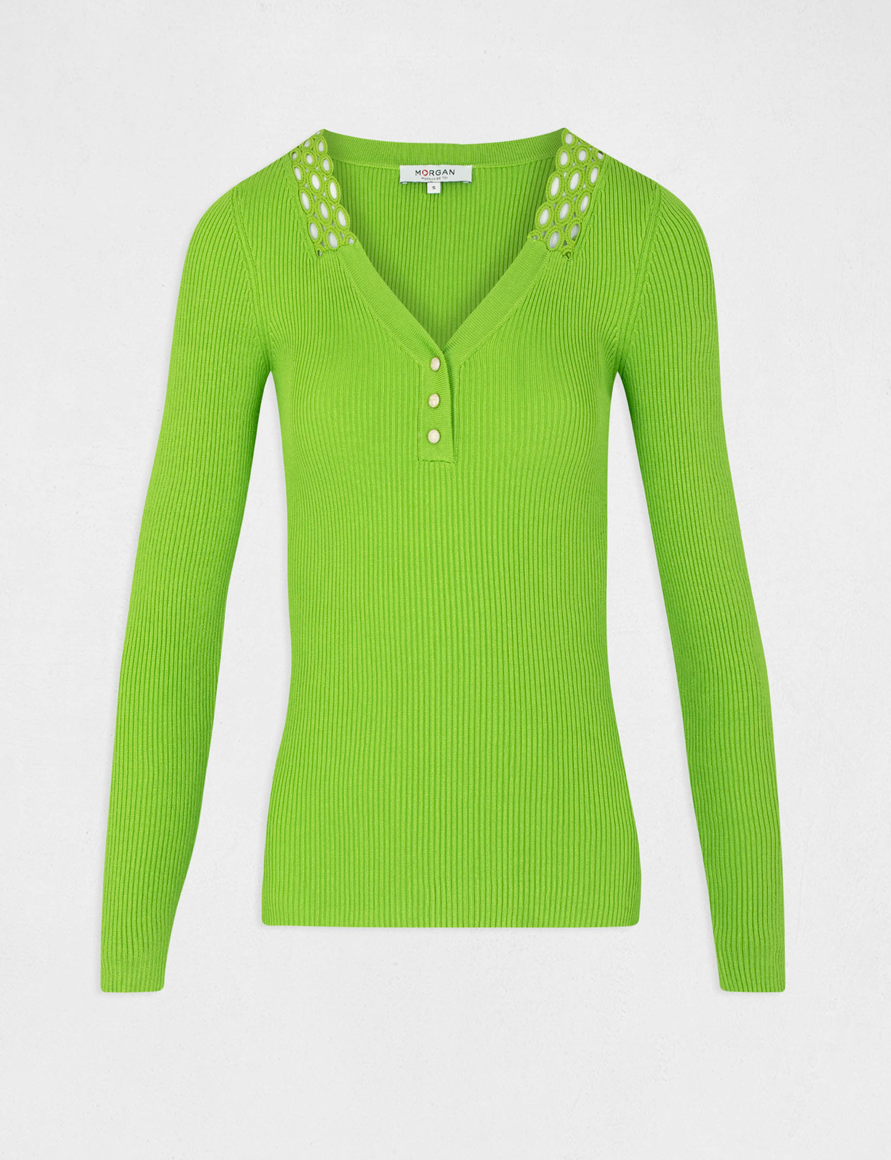 Pull manches longues à col en V anis femme