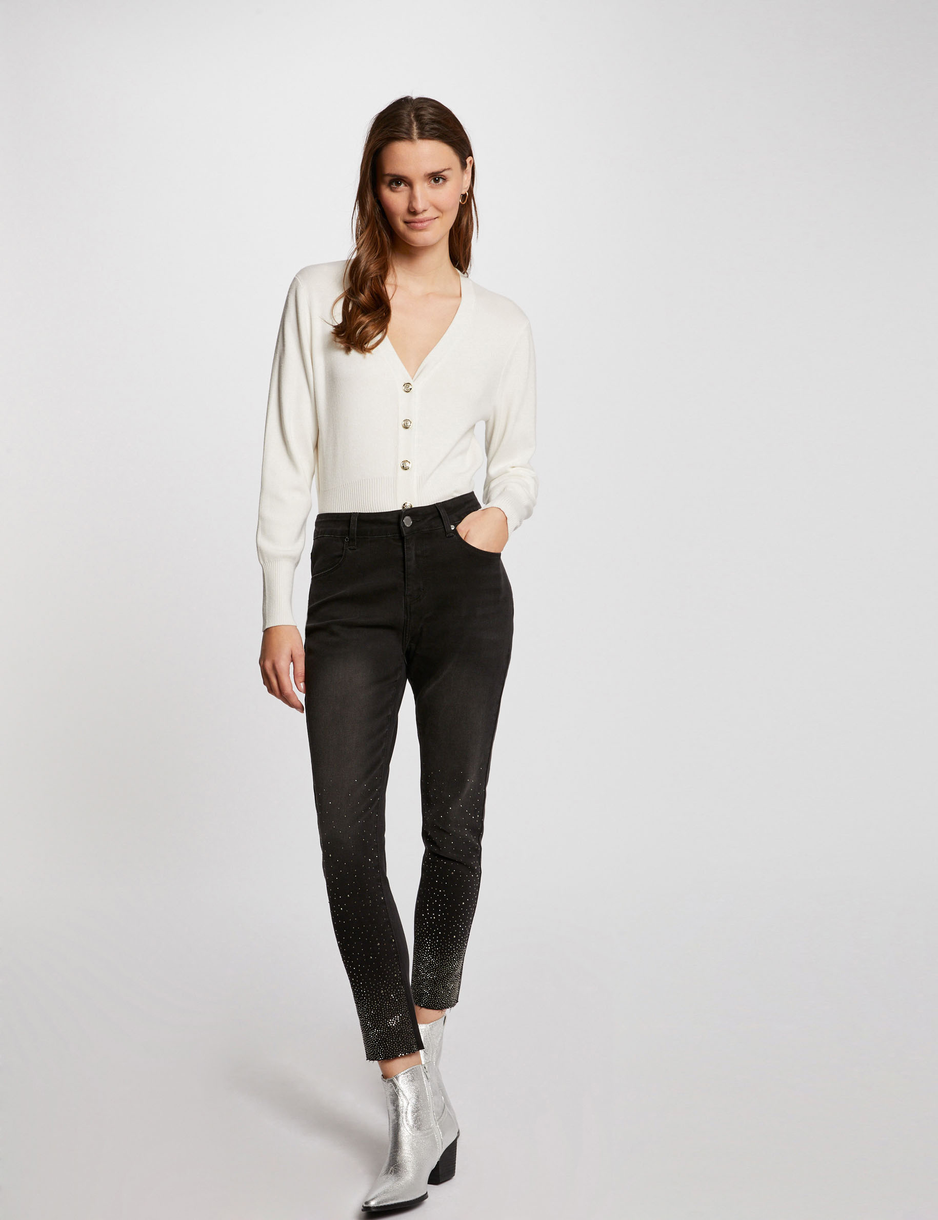 Morgan Gilet Manches Longues Col V Femme - Maille Fine Élégante, Coupe Droite Courte Et Boutons Devant, Idéal Pour Toutes Saisons