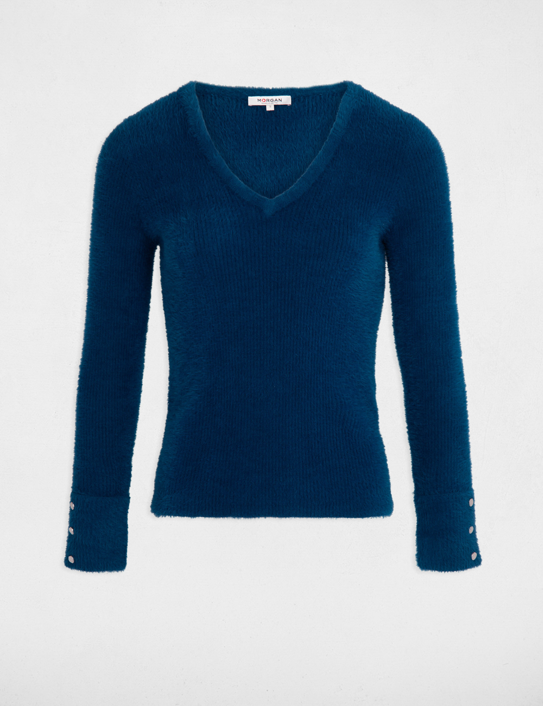 pull manches longues maille duveteuse vert canard femme Pull manches longues maille duveteuse vert canard femme