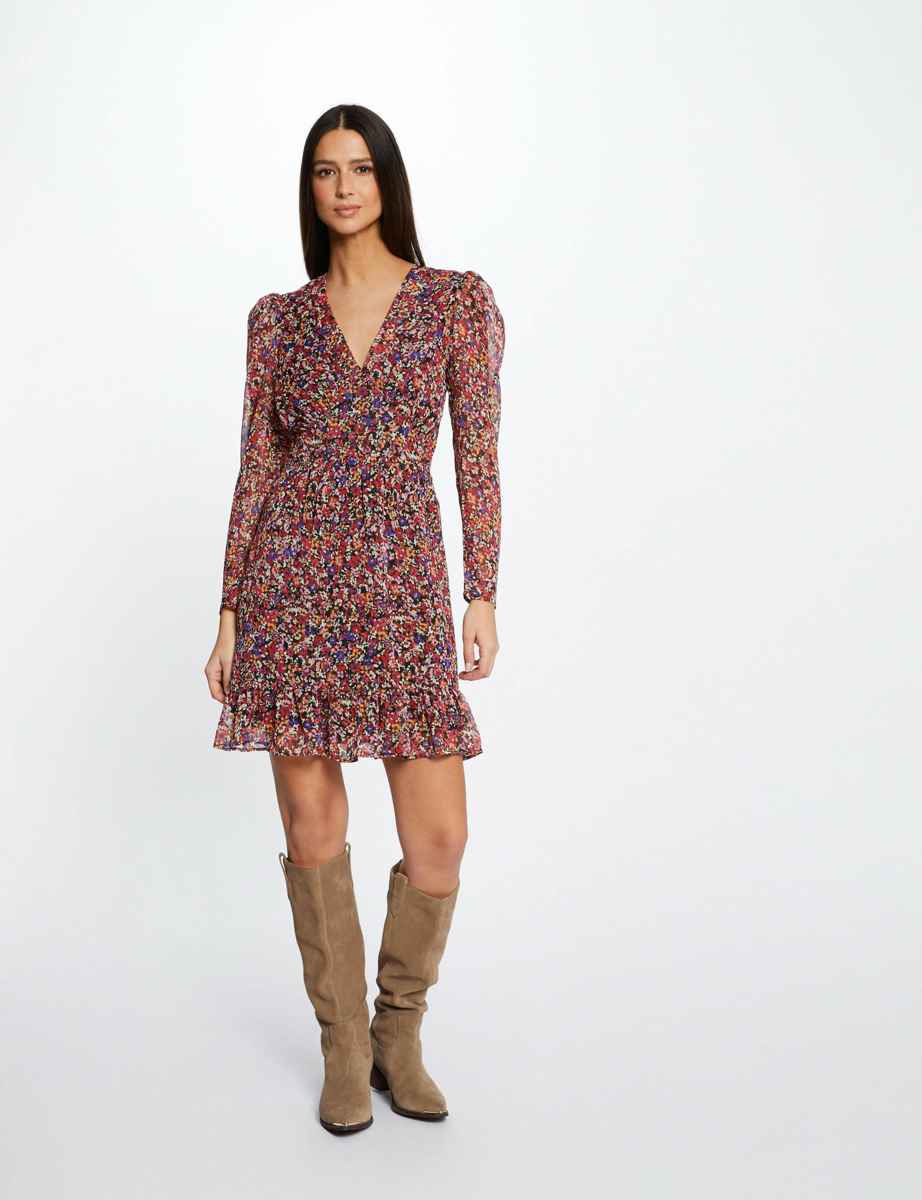 Robe droite fluide imprimé floral multico femme