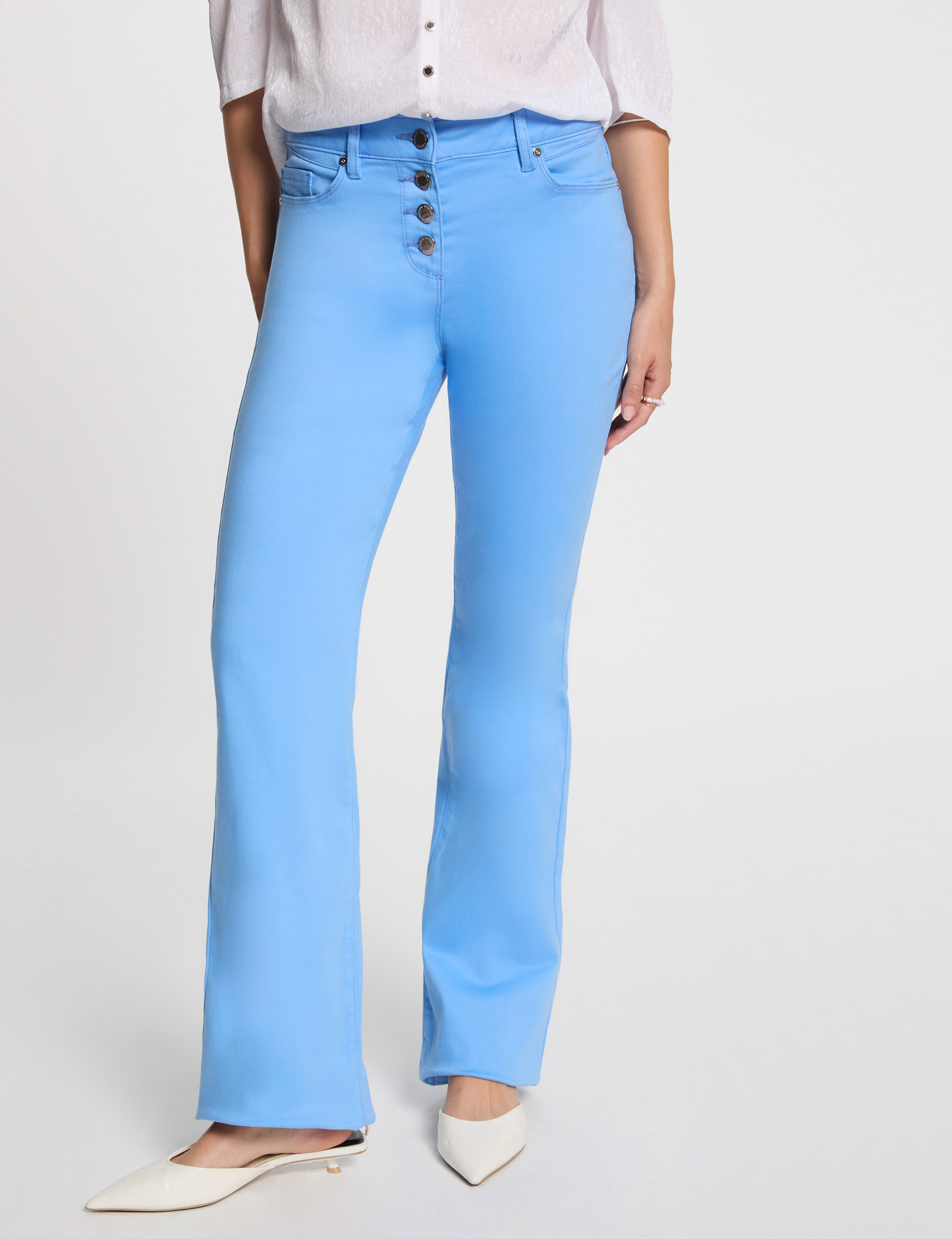 pantalon bootcut boutonne bleu femme Pantalon bootcut boutonné bleu femme