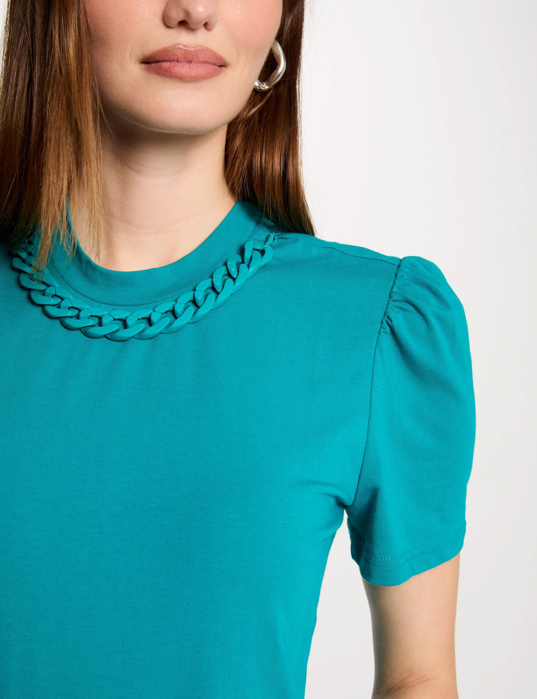 t shirt manches courtes chaine bleu turquoise femme T-shirt manches courtes chaîne bleu turquoise femme