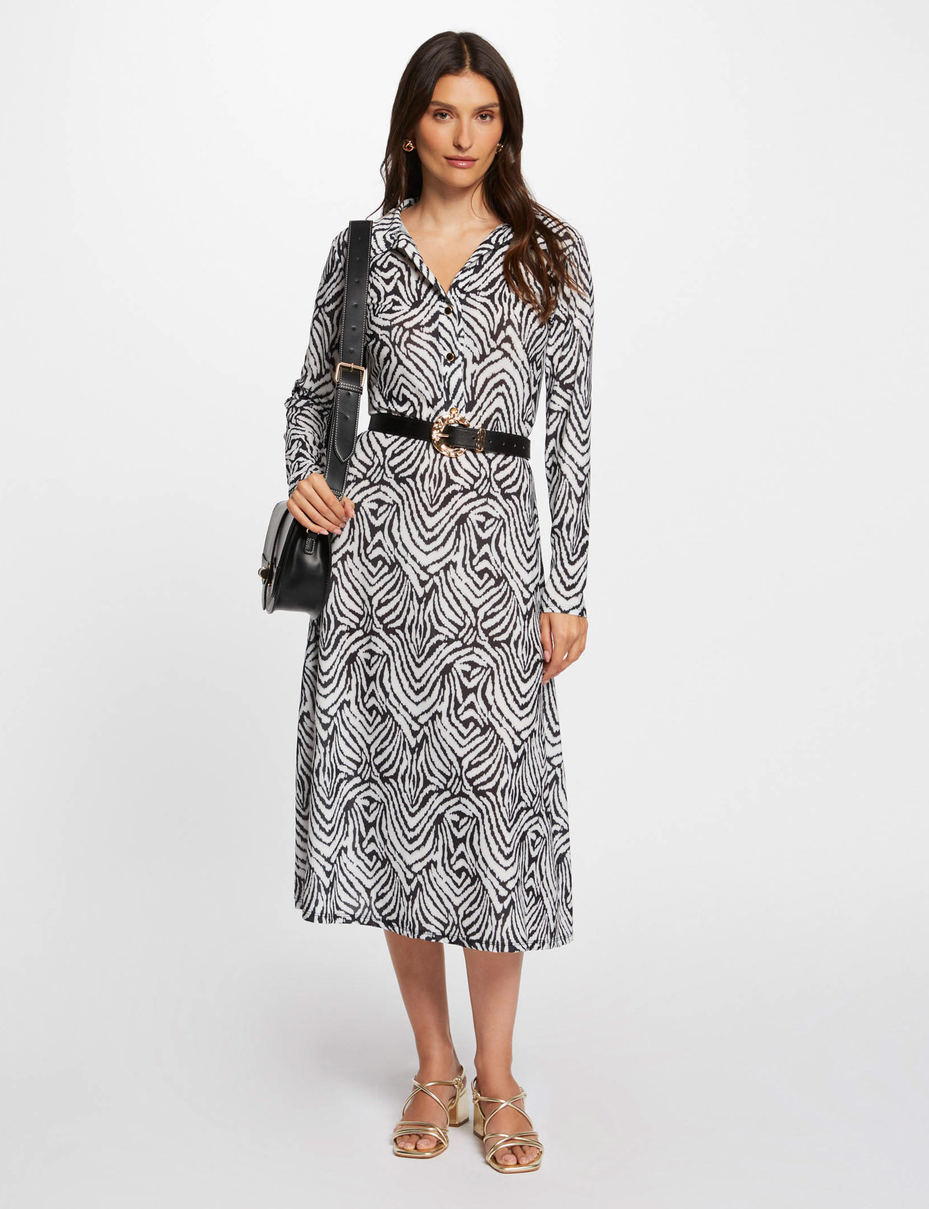 Robe midi droite imprim&eacute;e multico femme