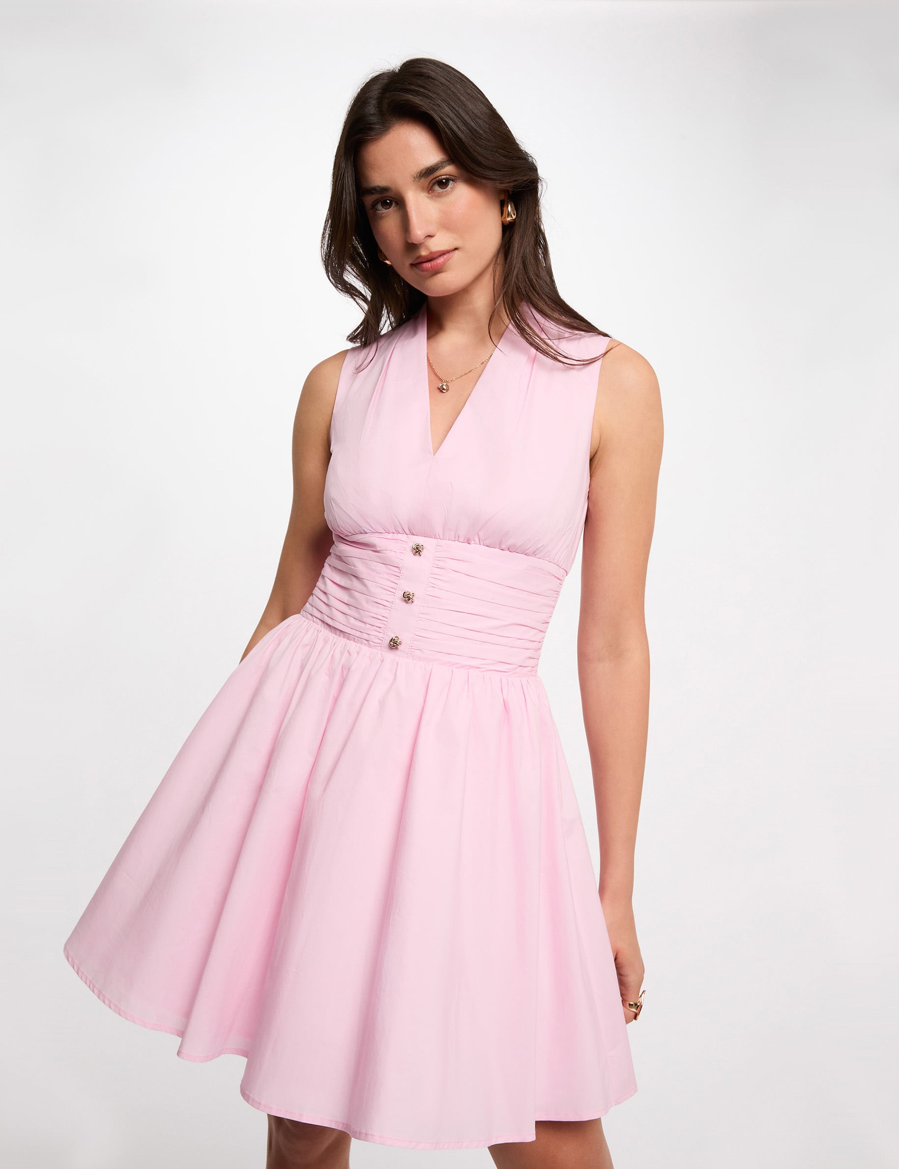 Robe courte col v rose femme