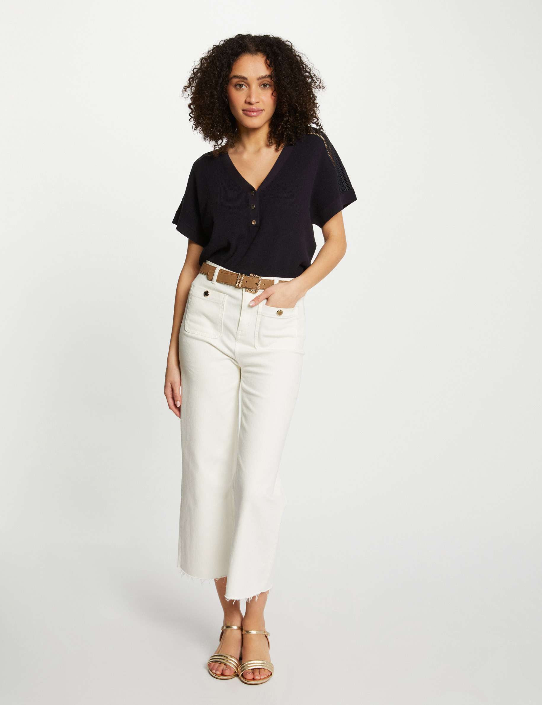 pull col en v manches courtes marine femme Pull col en V manches courtes marine femme