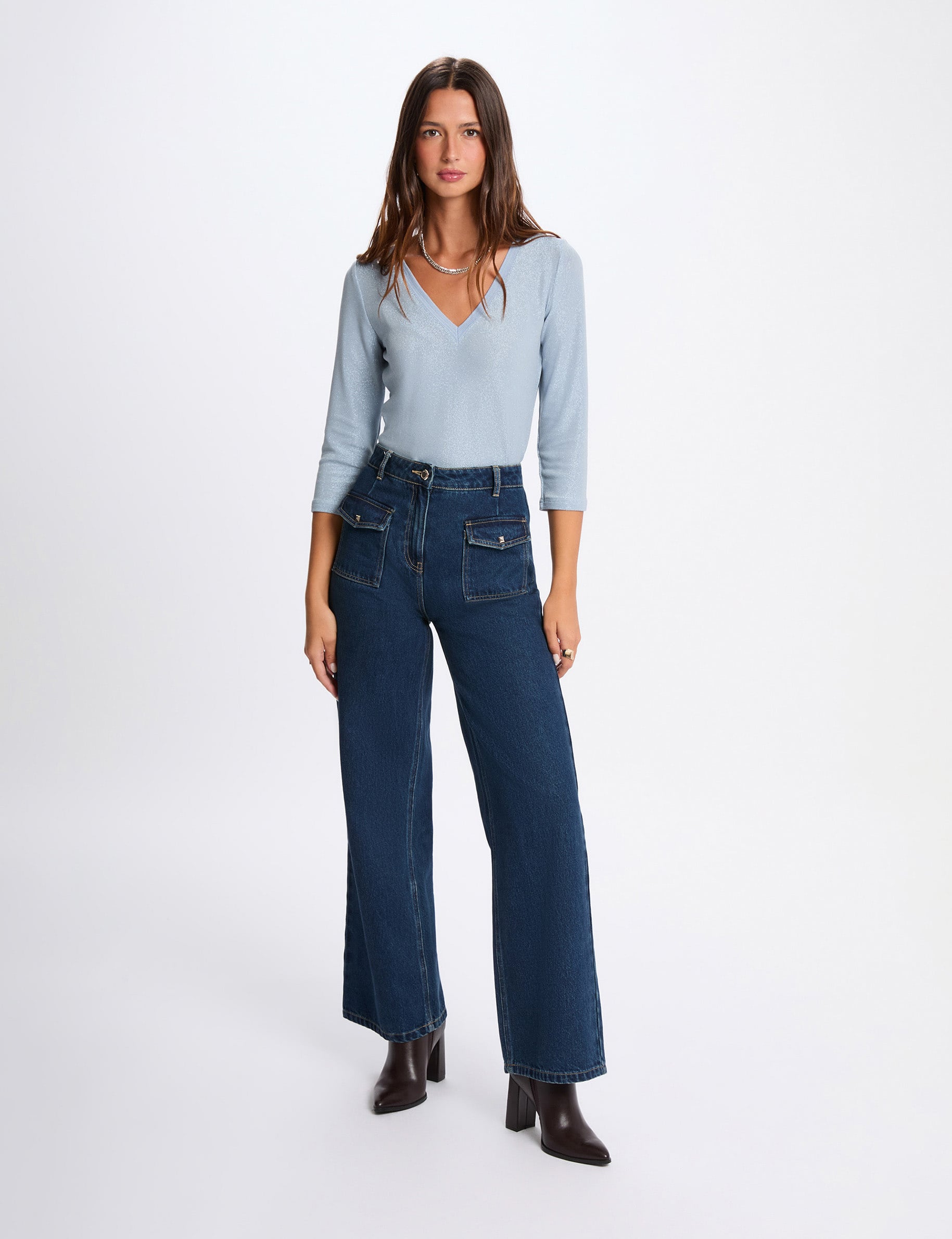 T-shirt manches 3/4 bleu ciel femme