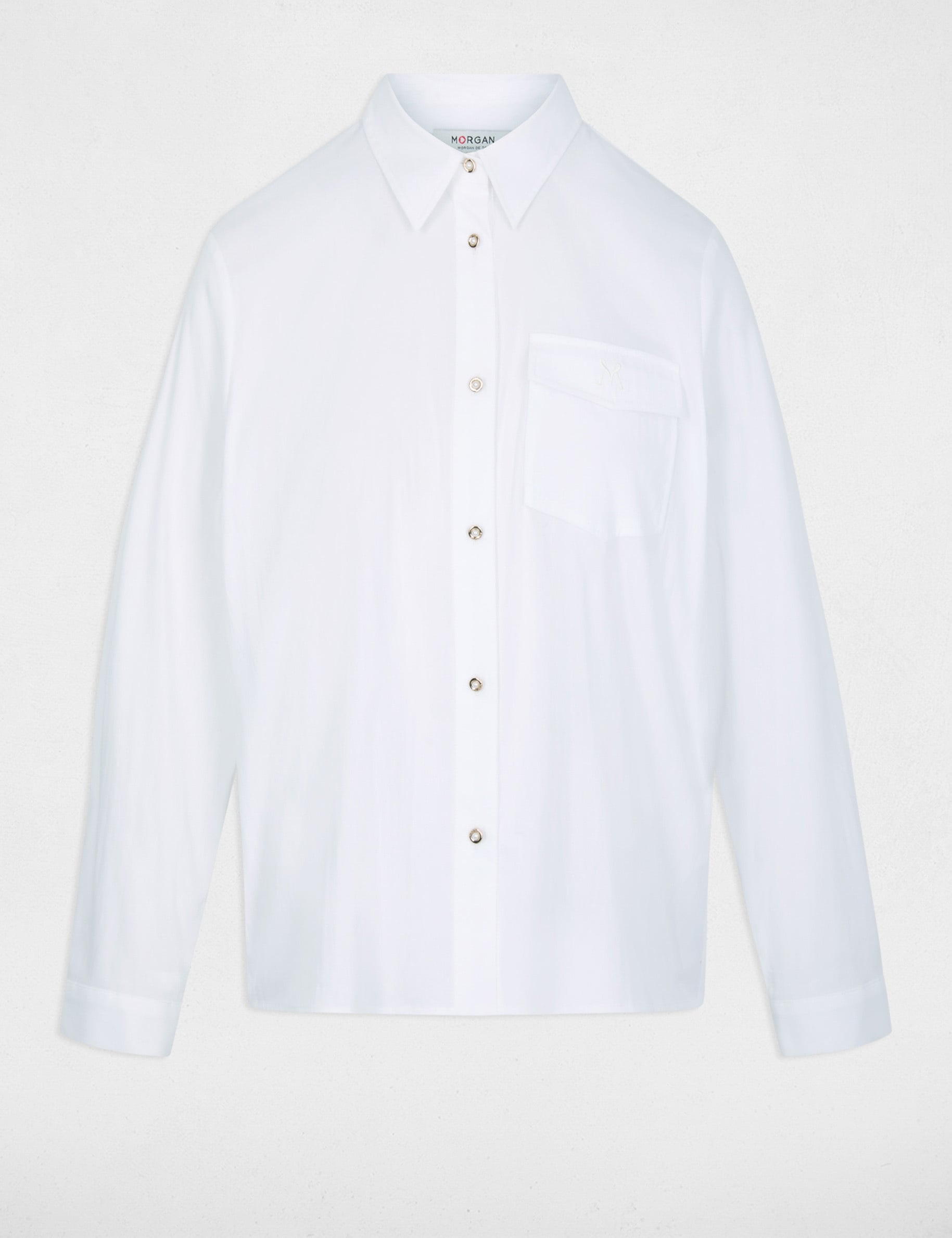 Chemise broderie col &agrave; revers blanc femme