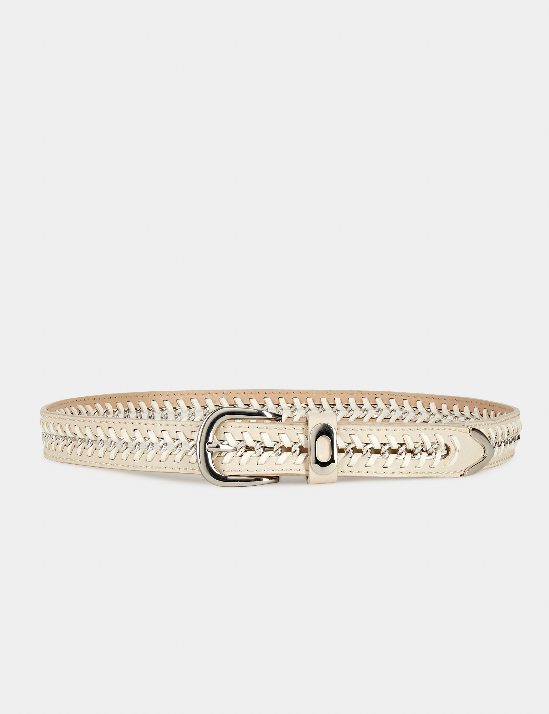 Ceinture Femme Chaîne Maillons Avec Anneau Bois - Couleur Beige Et Argent, Taille Ajustable, Marque Fashion Focus, Neuve Sans étiquette