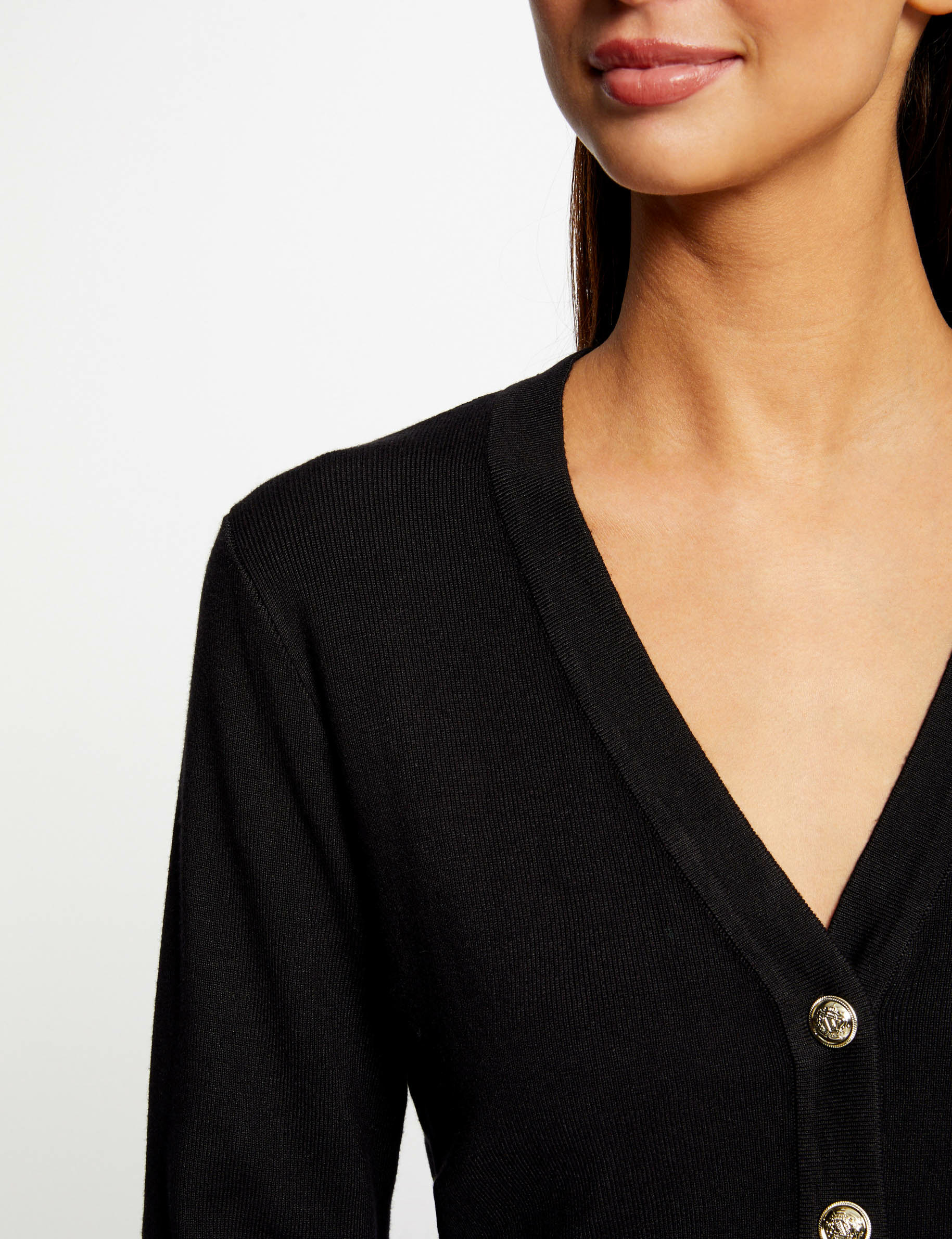 Gilet boutonné avec col en V noir femme