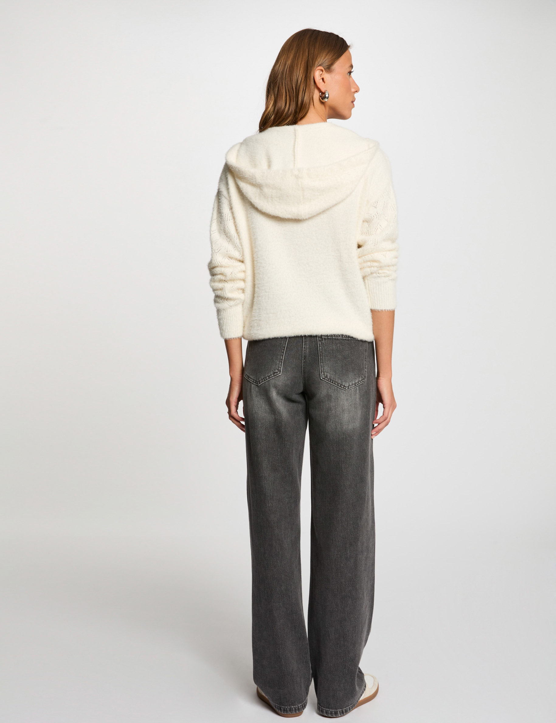 Pull &agrave; capuche ivoire femme