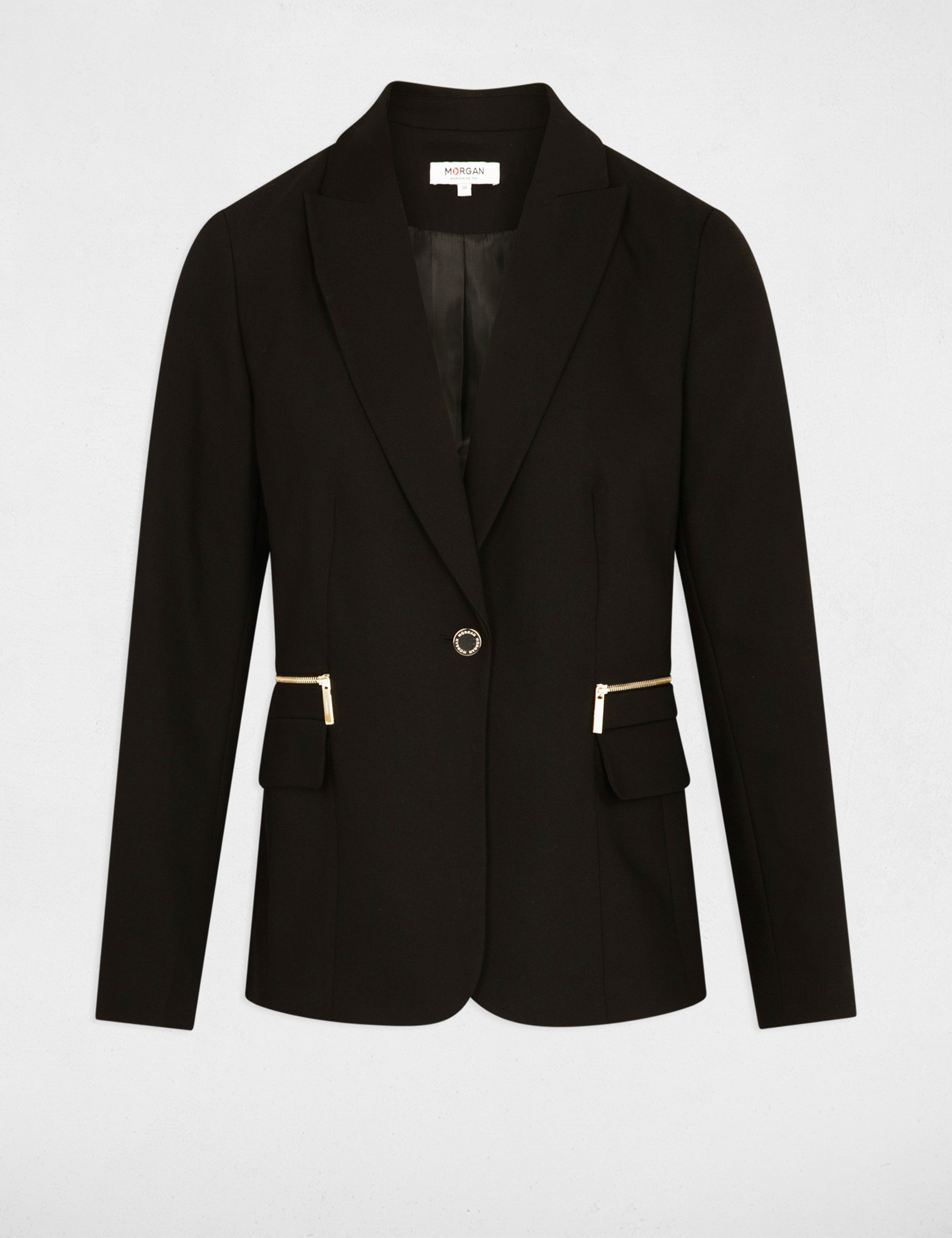 Veste cintr&eacute;e d&eacute;tails zipp&eacute;s noir femme