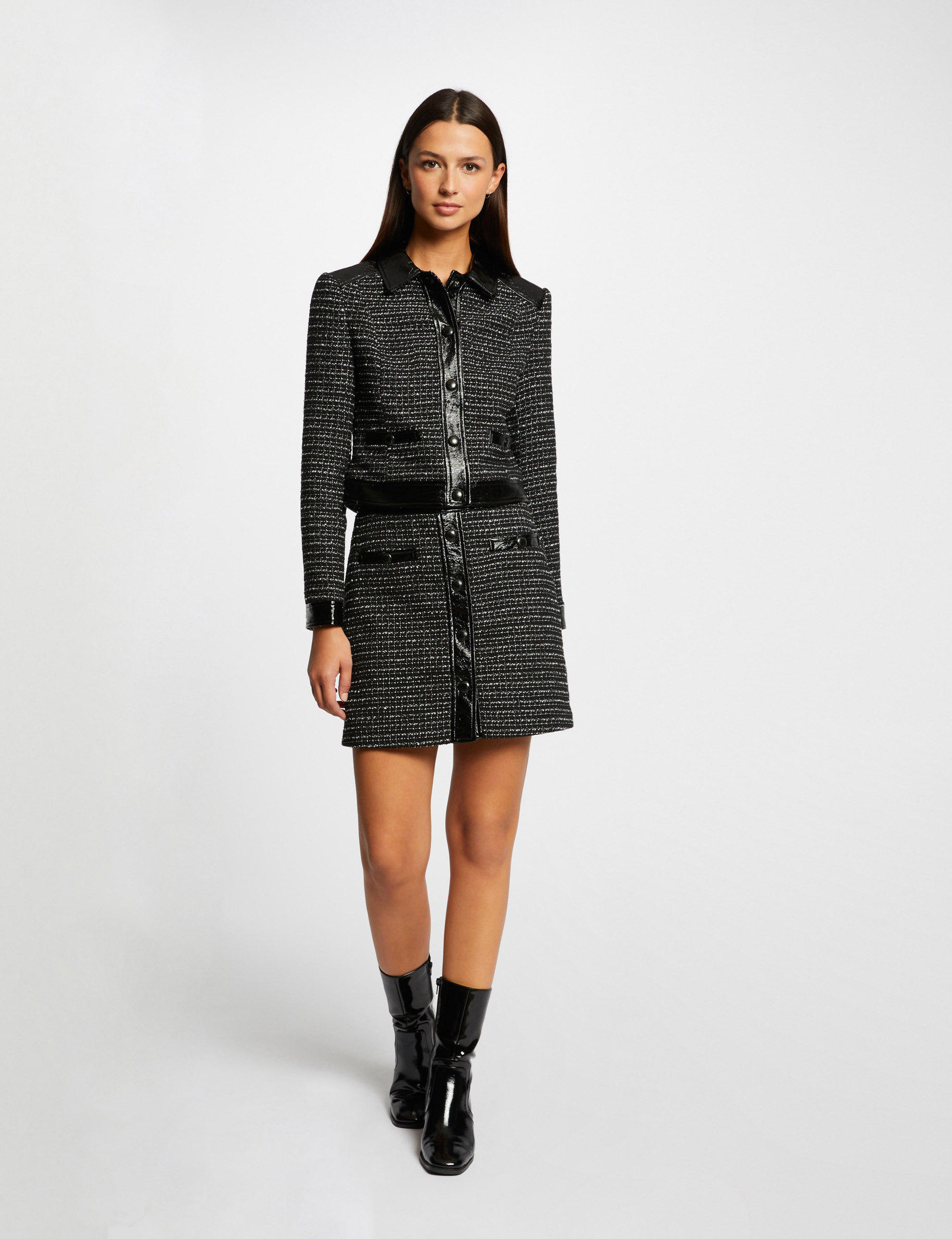jupe droite boutonne details vinyle noir femme Jupe droite boutonné détails vinyle noir femme