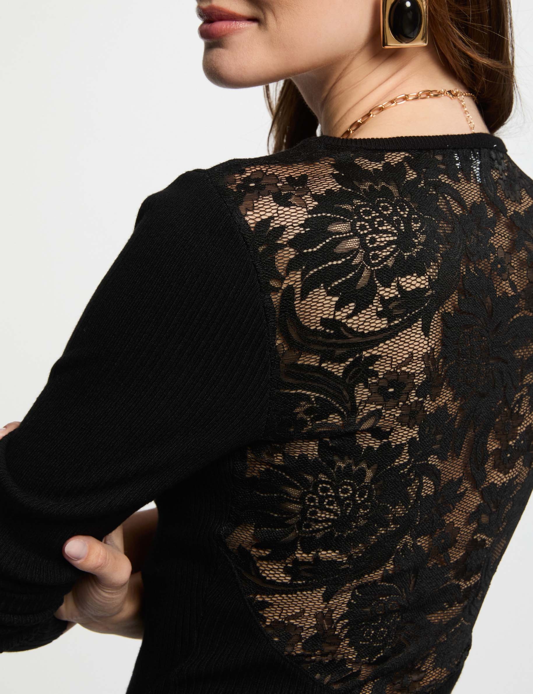 Pull manches longues noir femme