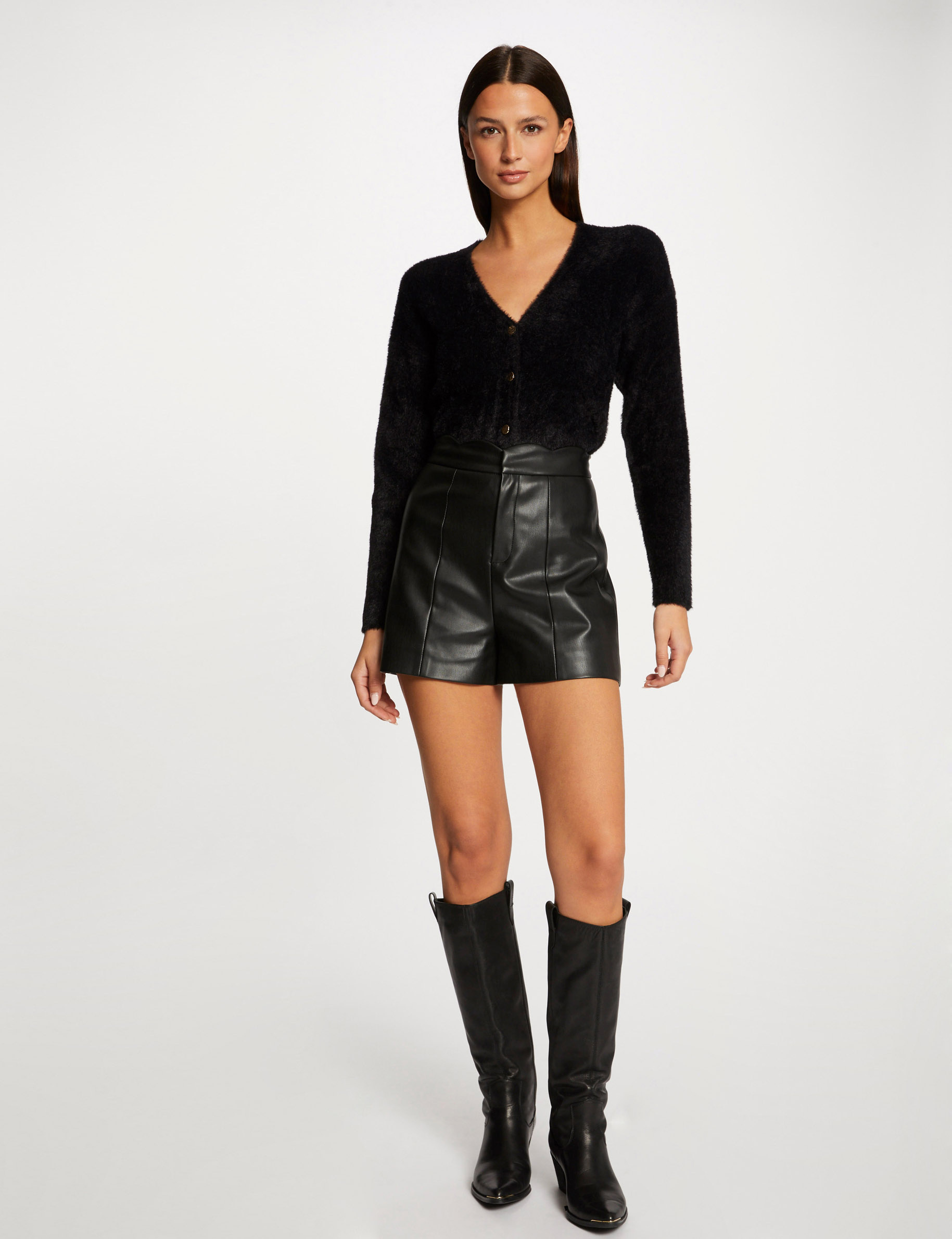 gilet manches longues avec col en v noir femme Gilet manches longues avec col en V noir femme