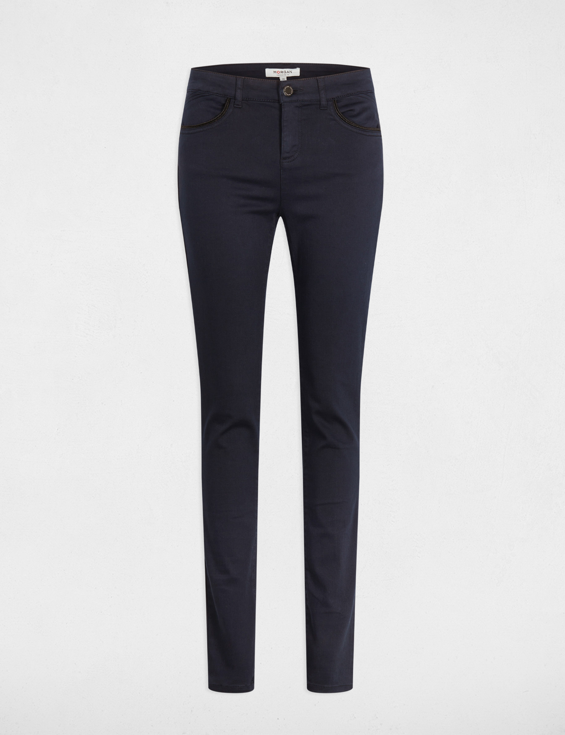 Pantalon slim enduit bleu marine femme Morgan