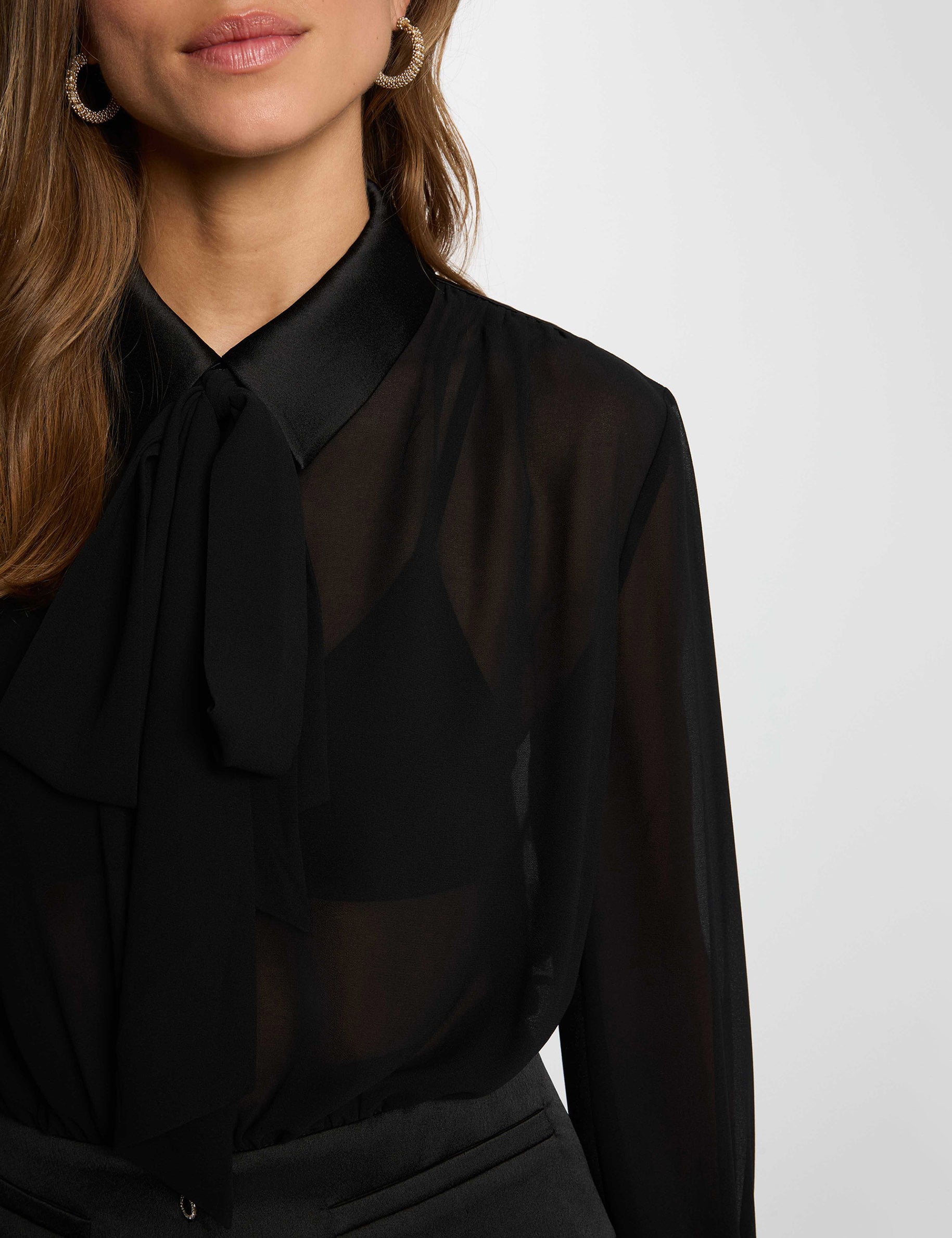 Chemise voile lavalli&egrave;re noir femme
