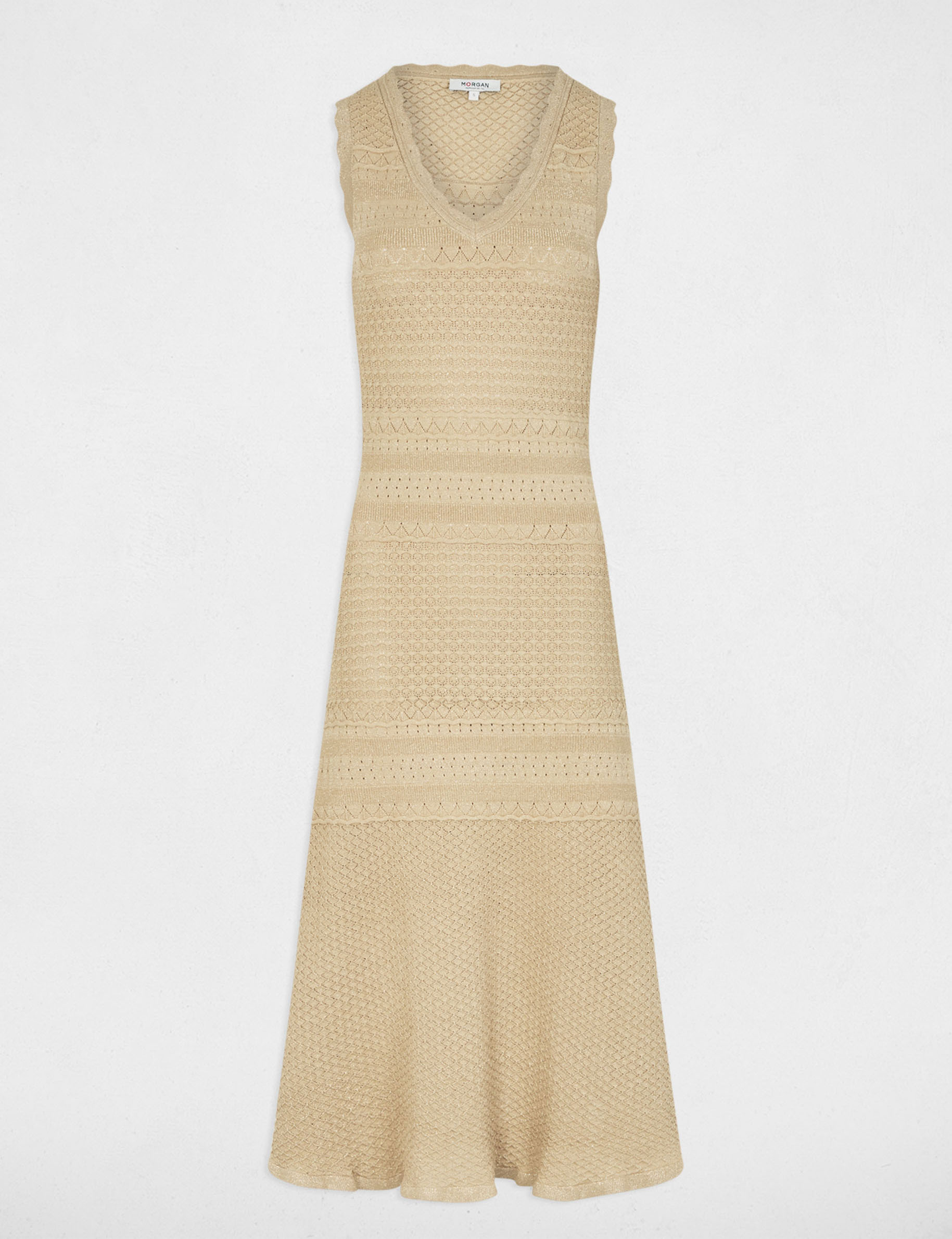 Robe tricot col v jaune or femme