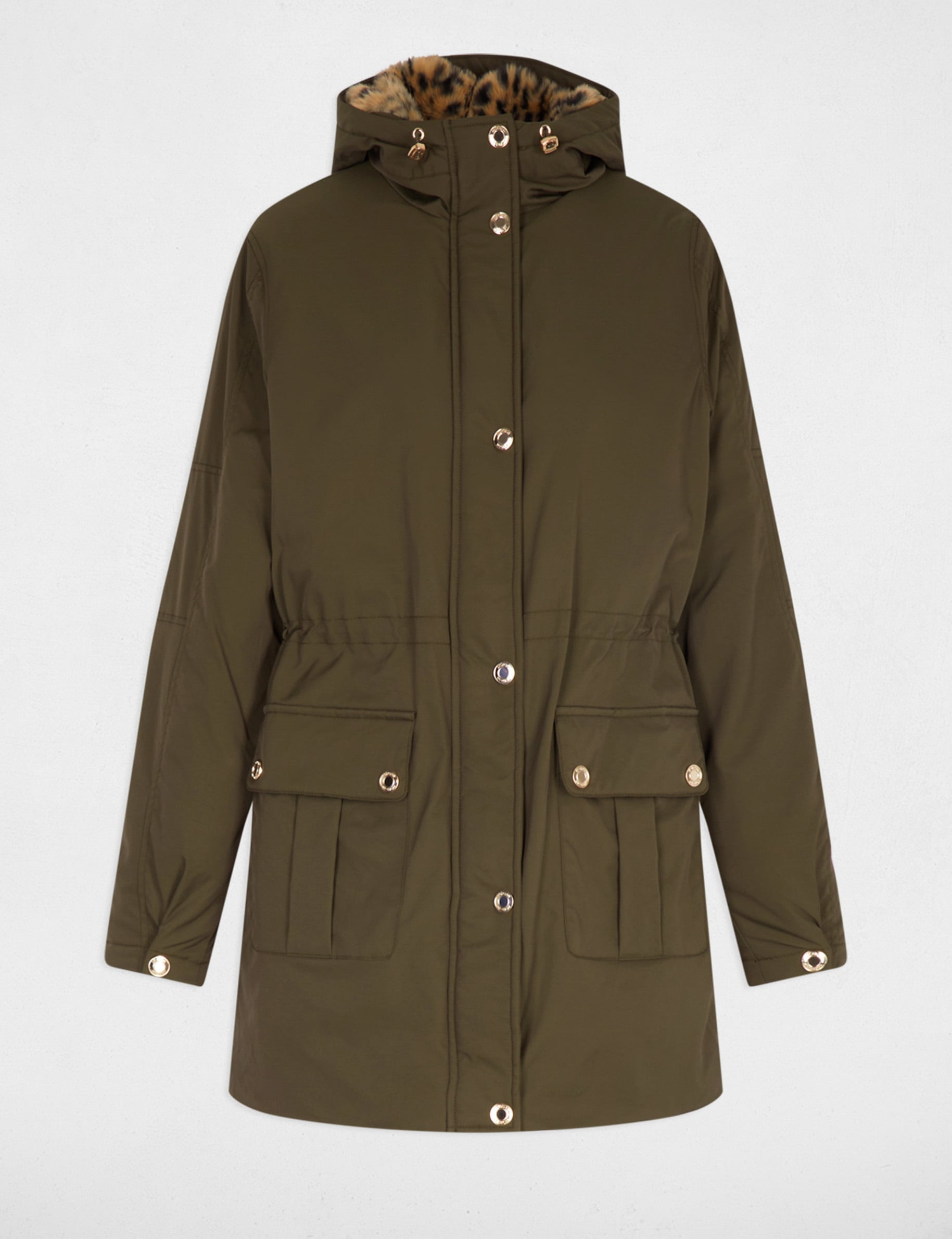 Parka longue fausse fourrure vert kaki femme