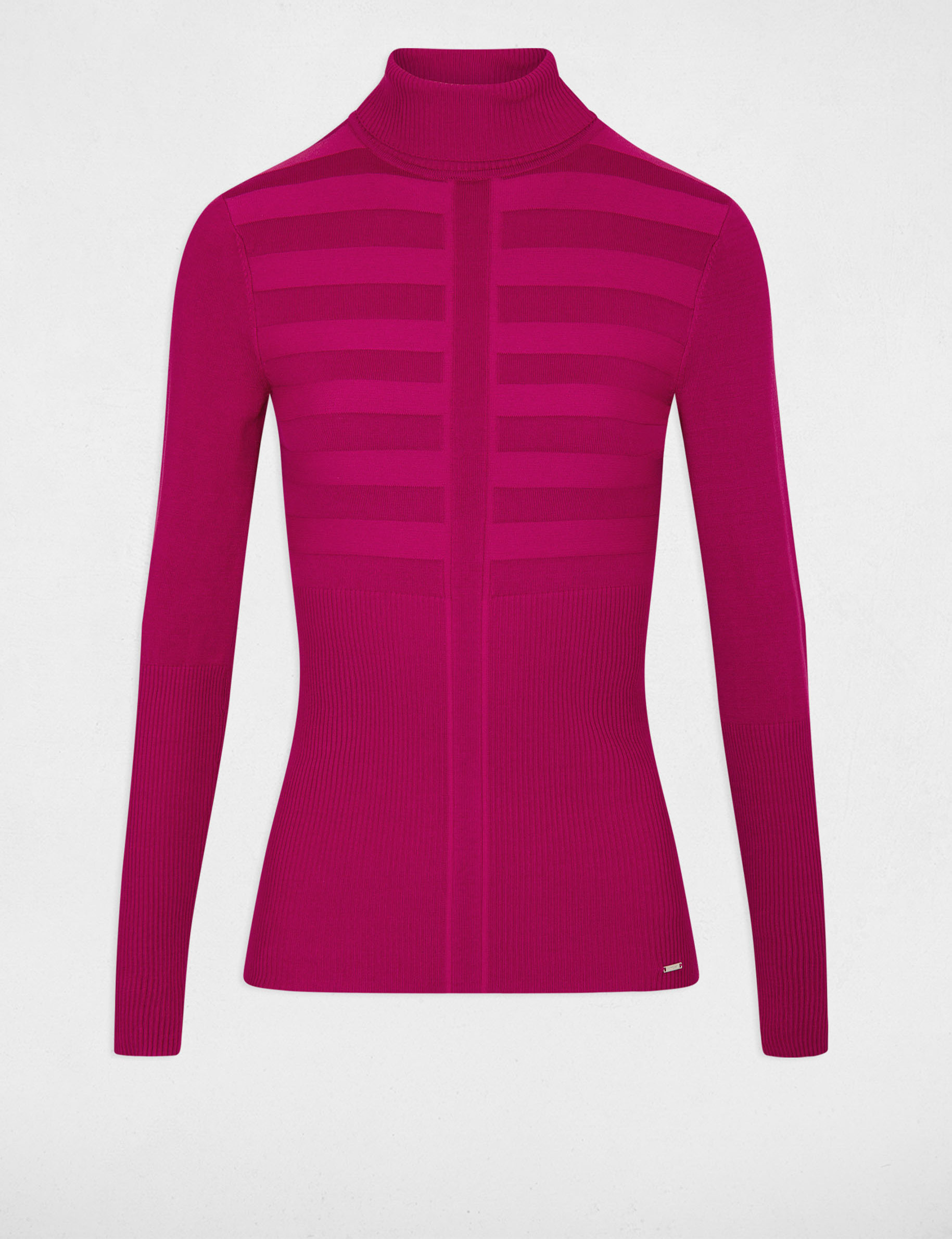 Pull col roul&eacute; ajust&eacute; rose fonce femme