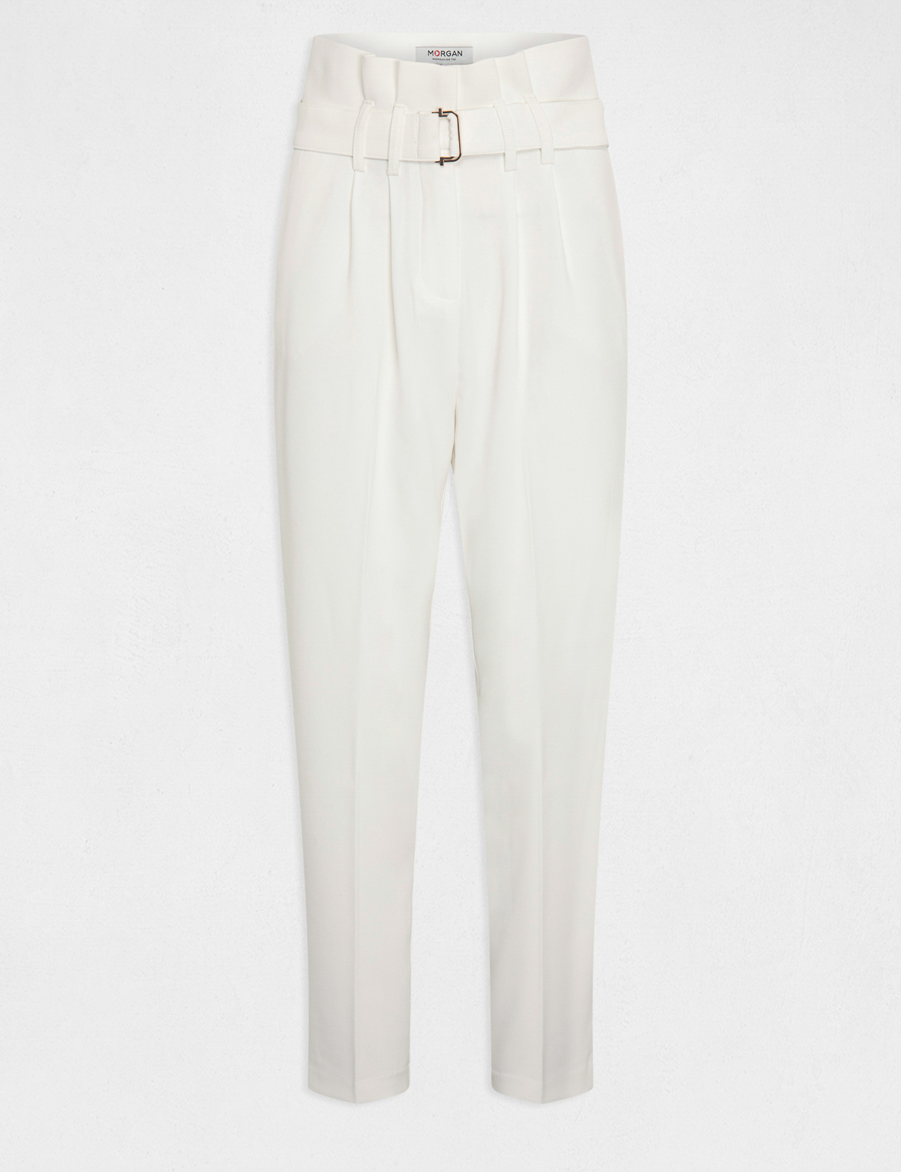 pantalon paperbag ceinture ecru femme Pantalon paperbag ceinturé ecru femme