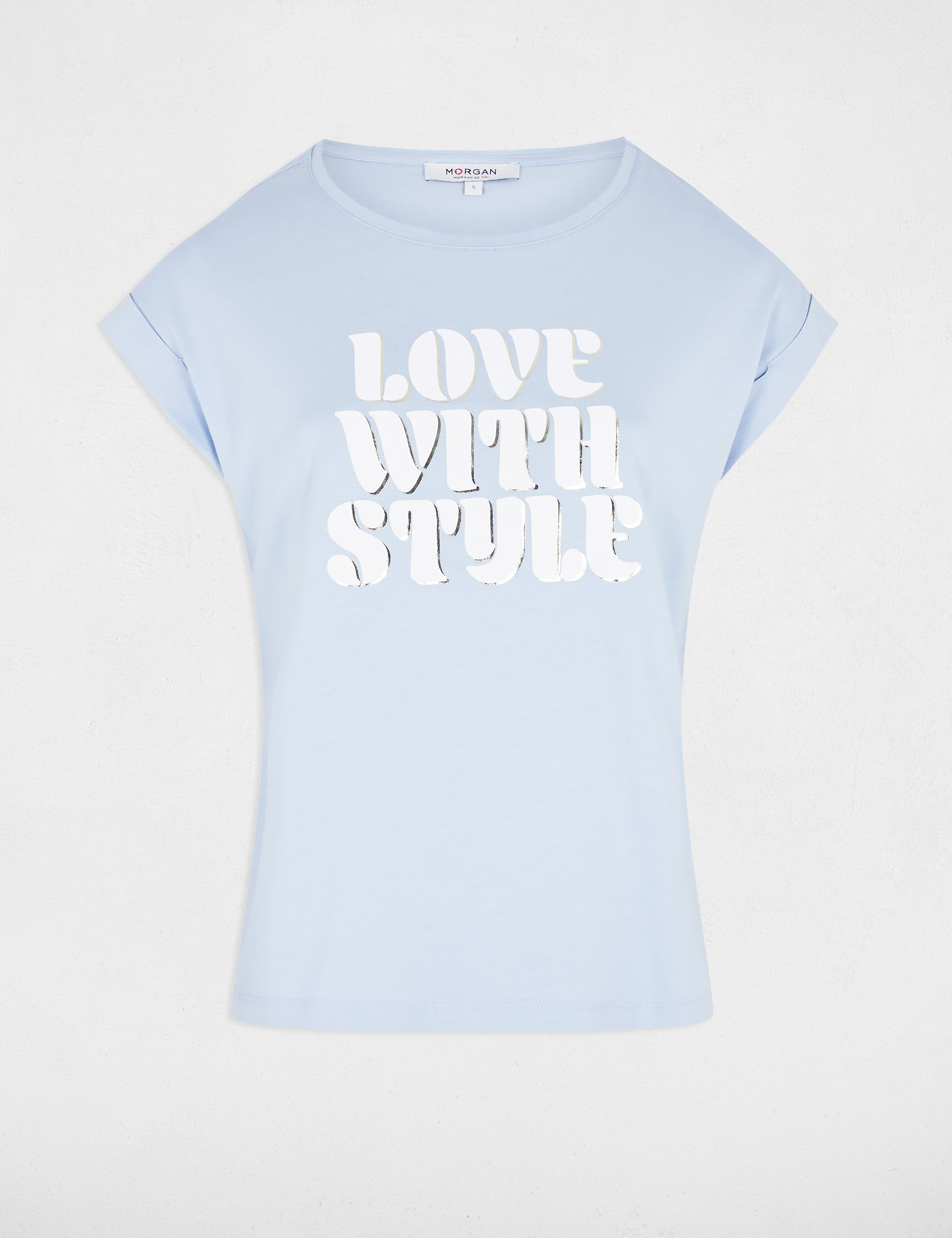 t shirt a inscription bleu ciel femme T-shirt à inscription bleu ciel femme