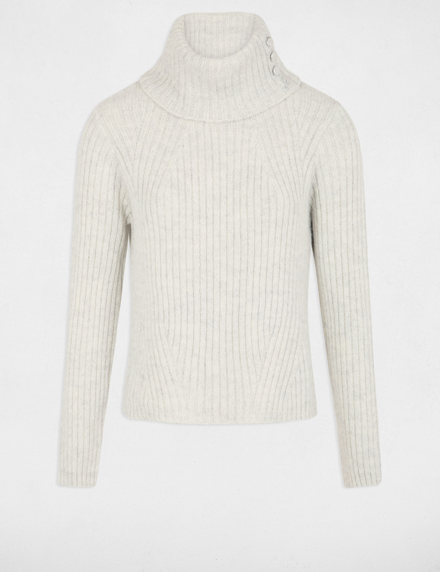 pull col roule a boutons gris clair femme Pull col roulé à boutons gris clair femme